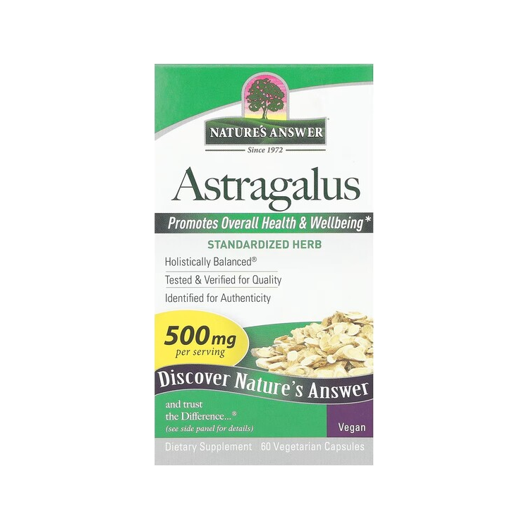 Nature’s Answer Astragalus kosttillskott 500 mg, vegetariska kapslar, förpackning