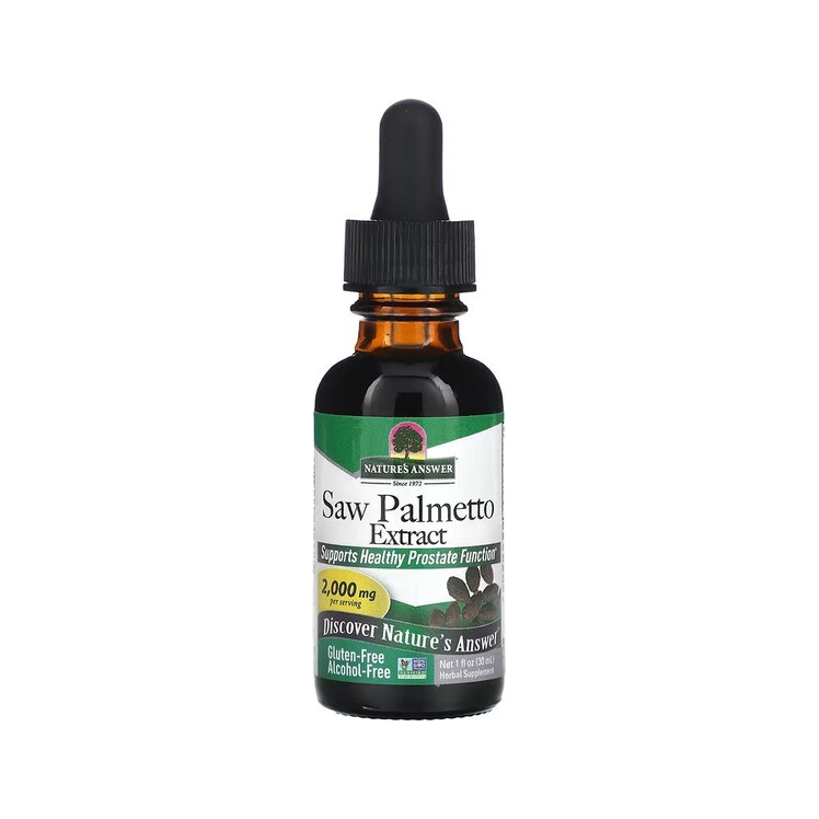 Nature's Answer Saw Palmetto-extraktflaska med pipett, bärnstensfärgat glas