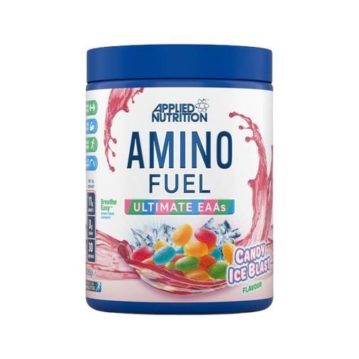 Aminofuel-burk med blått lock och etikett för Candy Icy Blast.