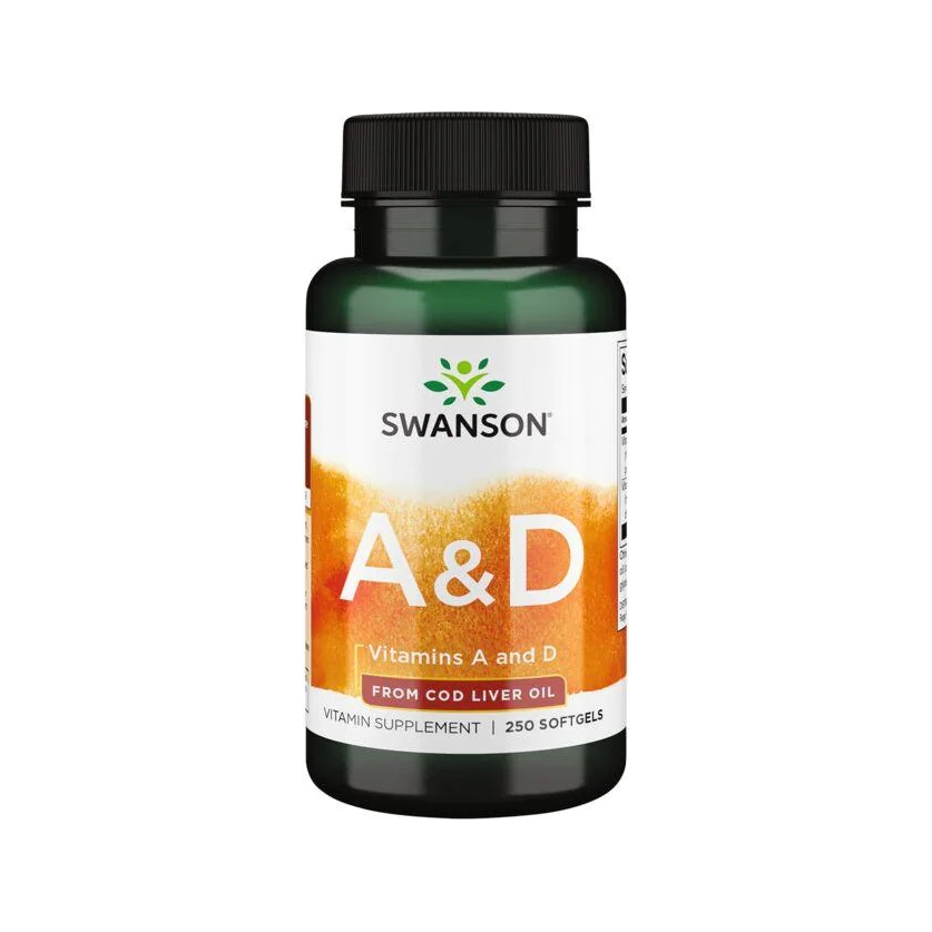 Swanson A&D-vitamin kapslar i plastflaska med skruvkork