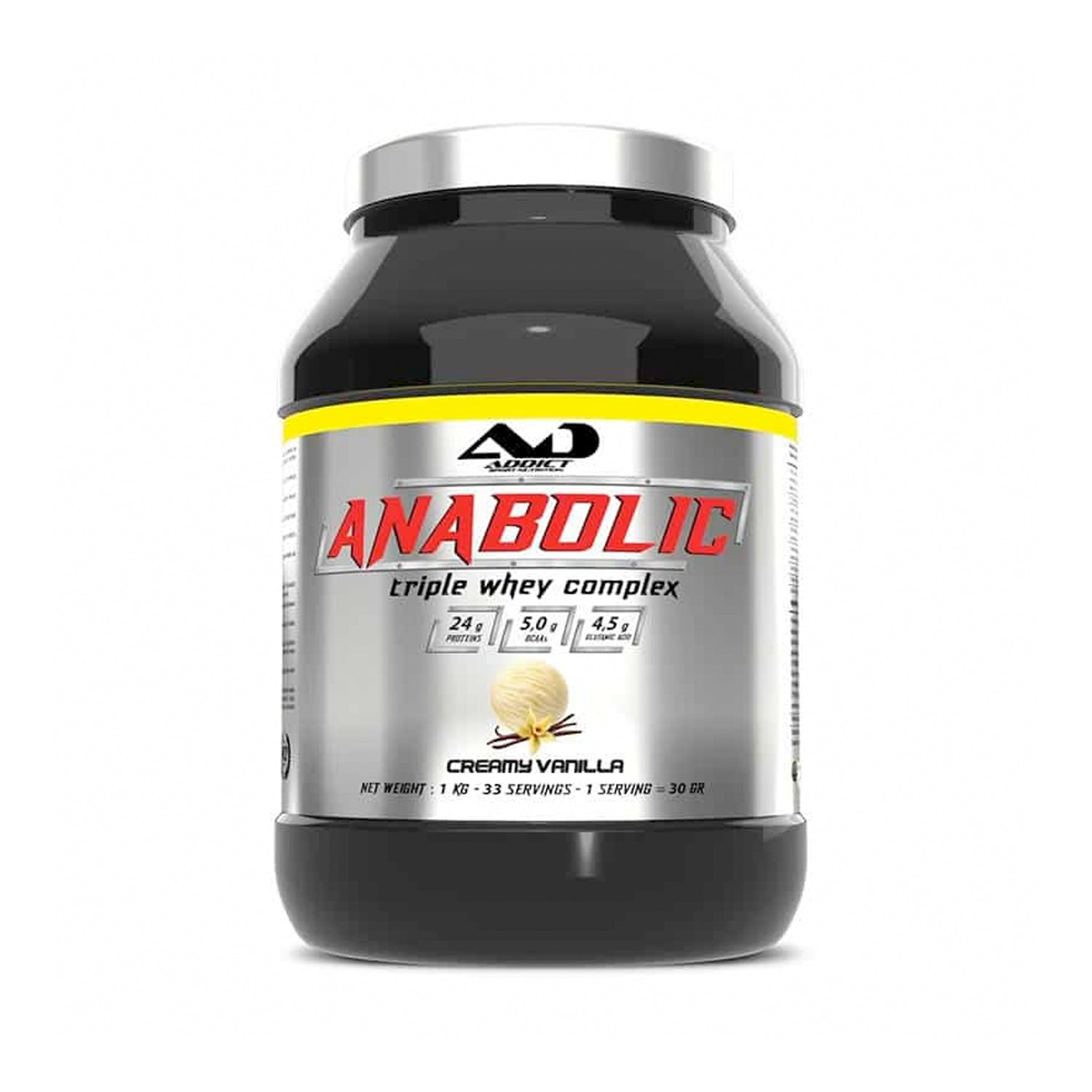 Proteinpulver i burk med krämig vaniljsmak