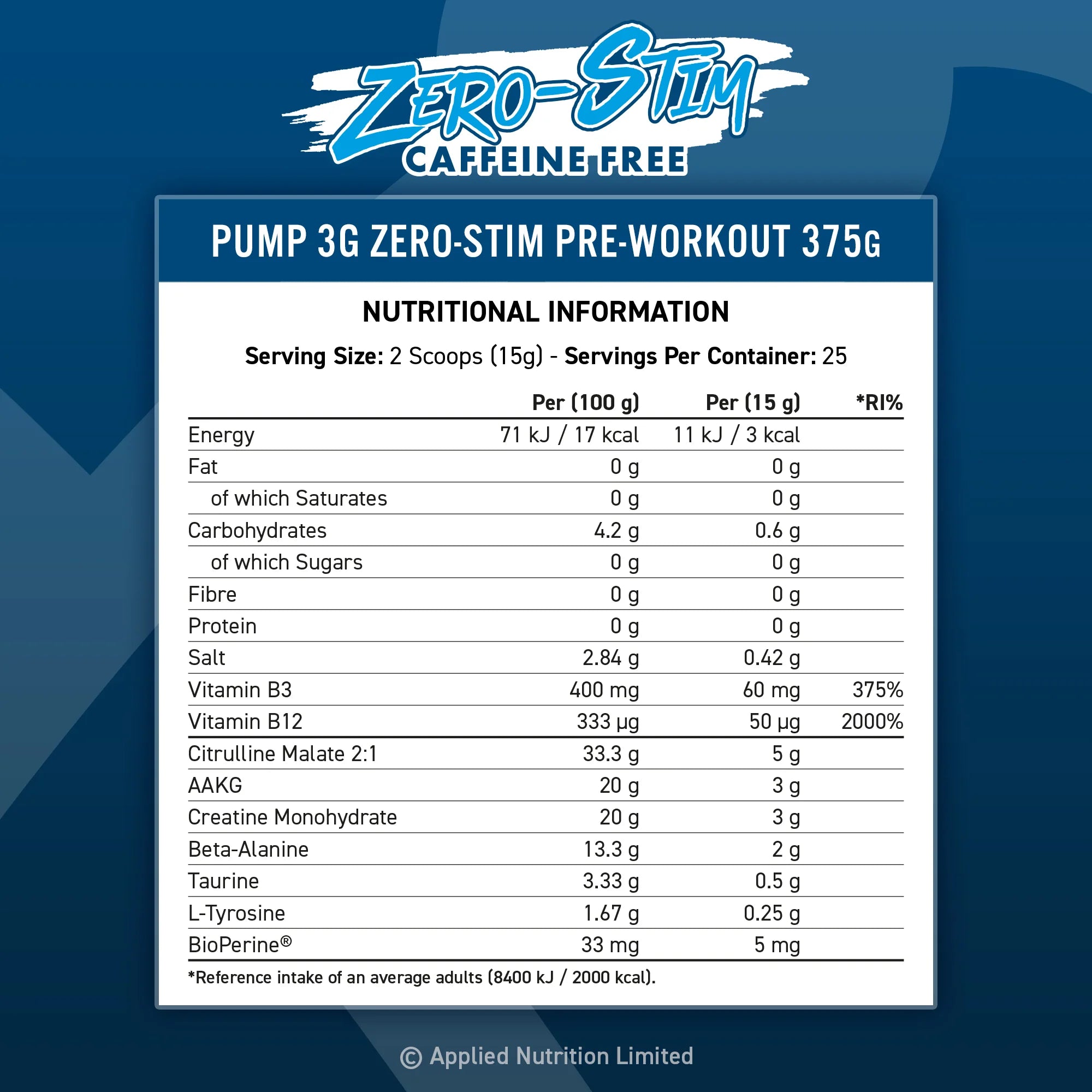 Applied Nutrition Pump 3G Pre-Workout (Zero Stimulant) 375g