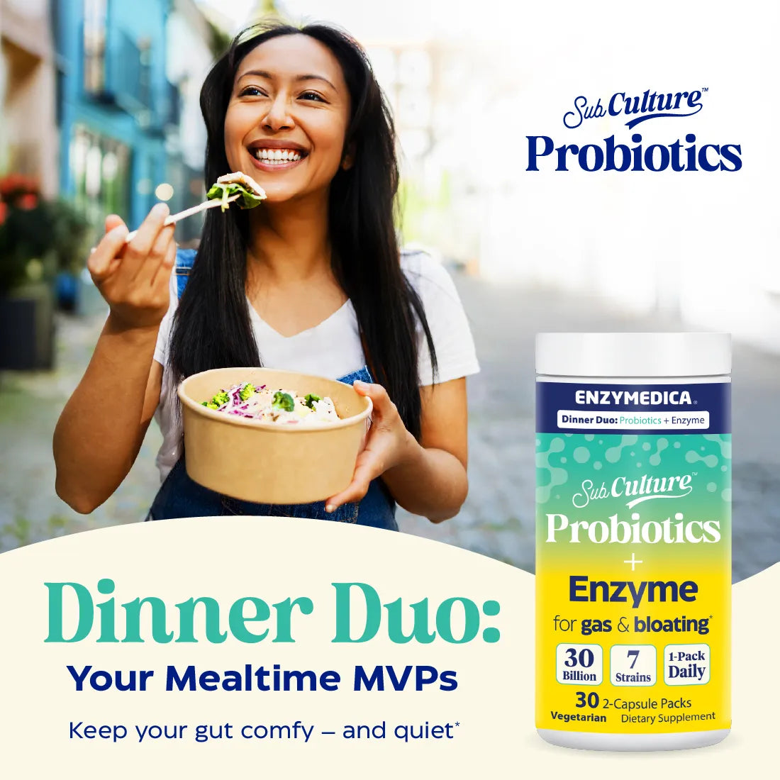 Enzymedica SubCulture Dinner Duo Probiotics + Enzyme for Gas & Bloating Packs