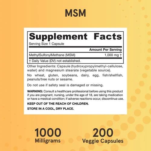 Jarrow Formulas MSM (Methyl-Sulfonyl-Methane) 1000 mg 200 kapslar