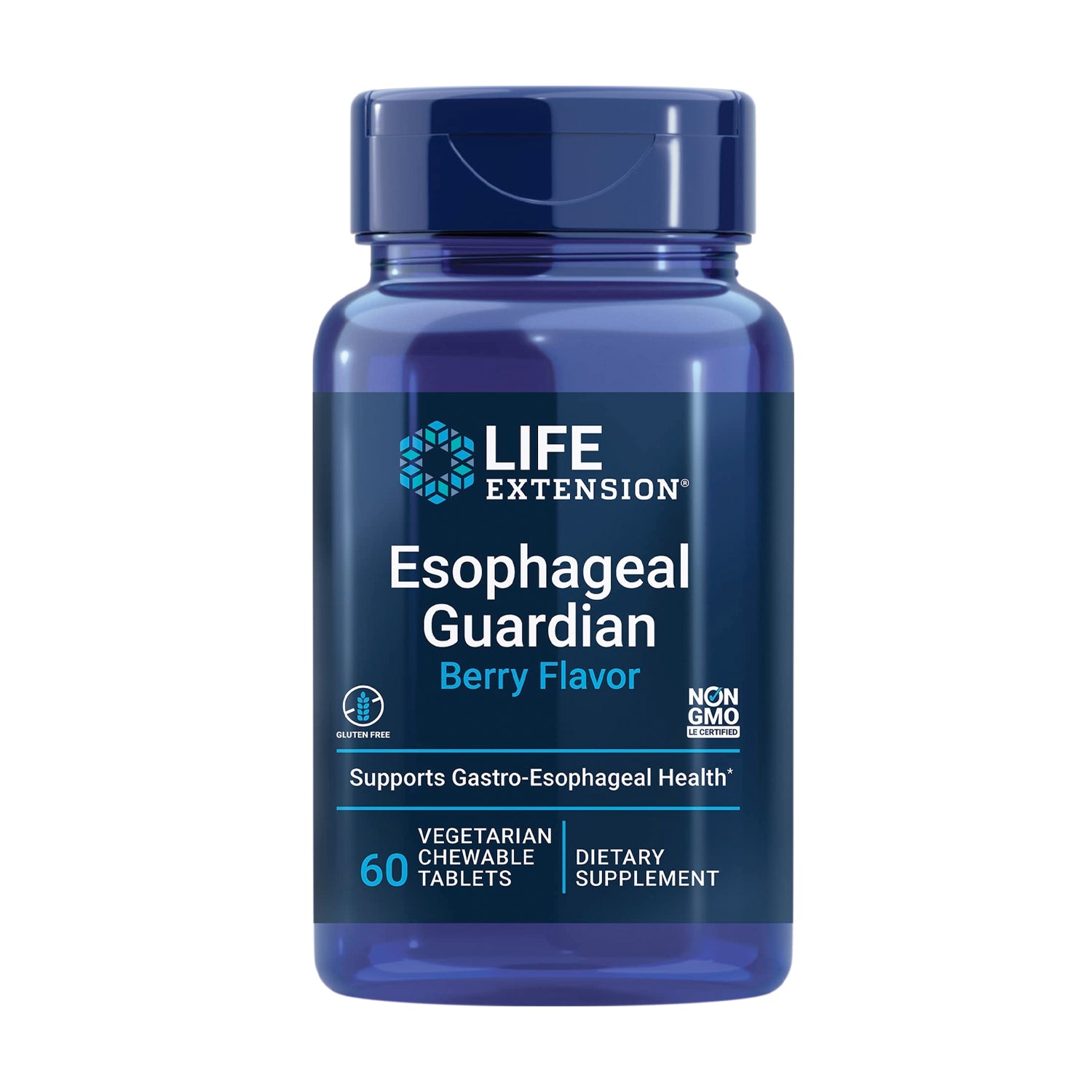 Esophageal Guardian kosttillskott i blå flaska, bärsmak, 60 tuggtabletter.