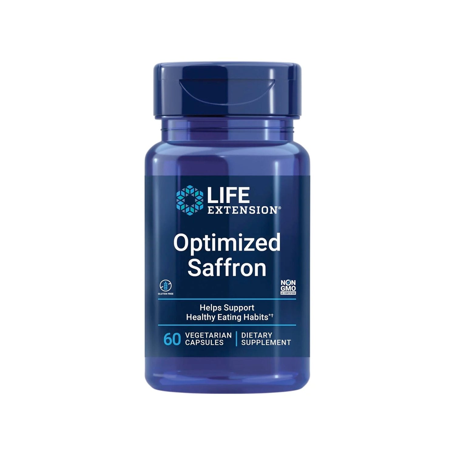 Blå kapselburk Life Extension Optimized Saffron, 60 kapslar