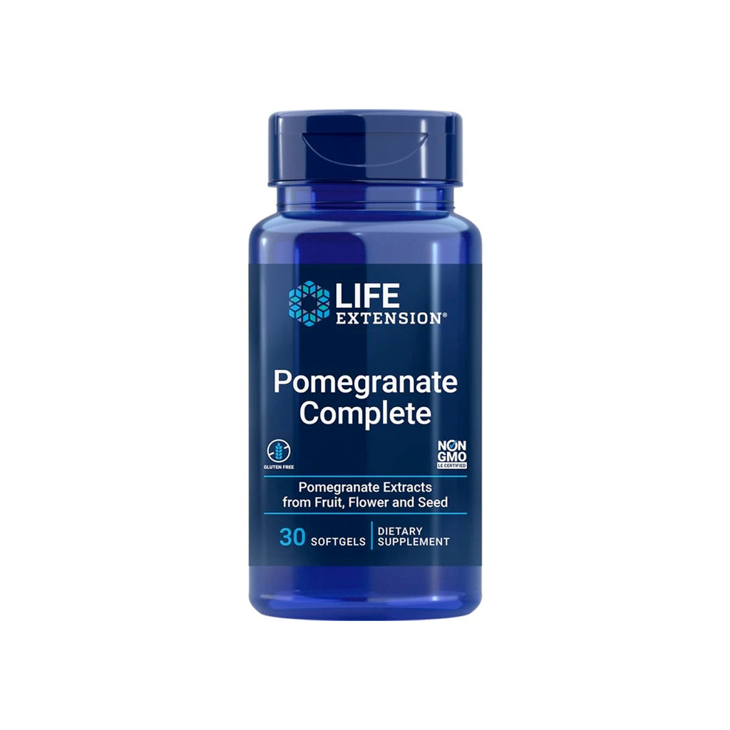 Life Extension Pomegranate Complete kapseltillskott, blå flaska, 30 softgels