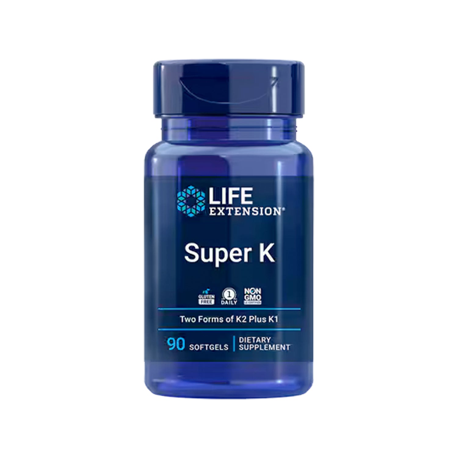 Life Extension Super K-tillskott i blå burk med lock