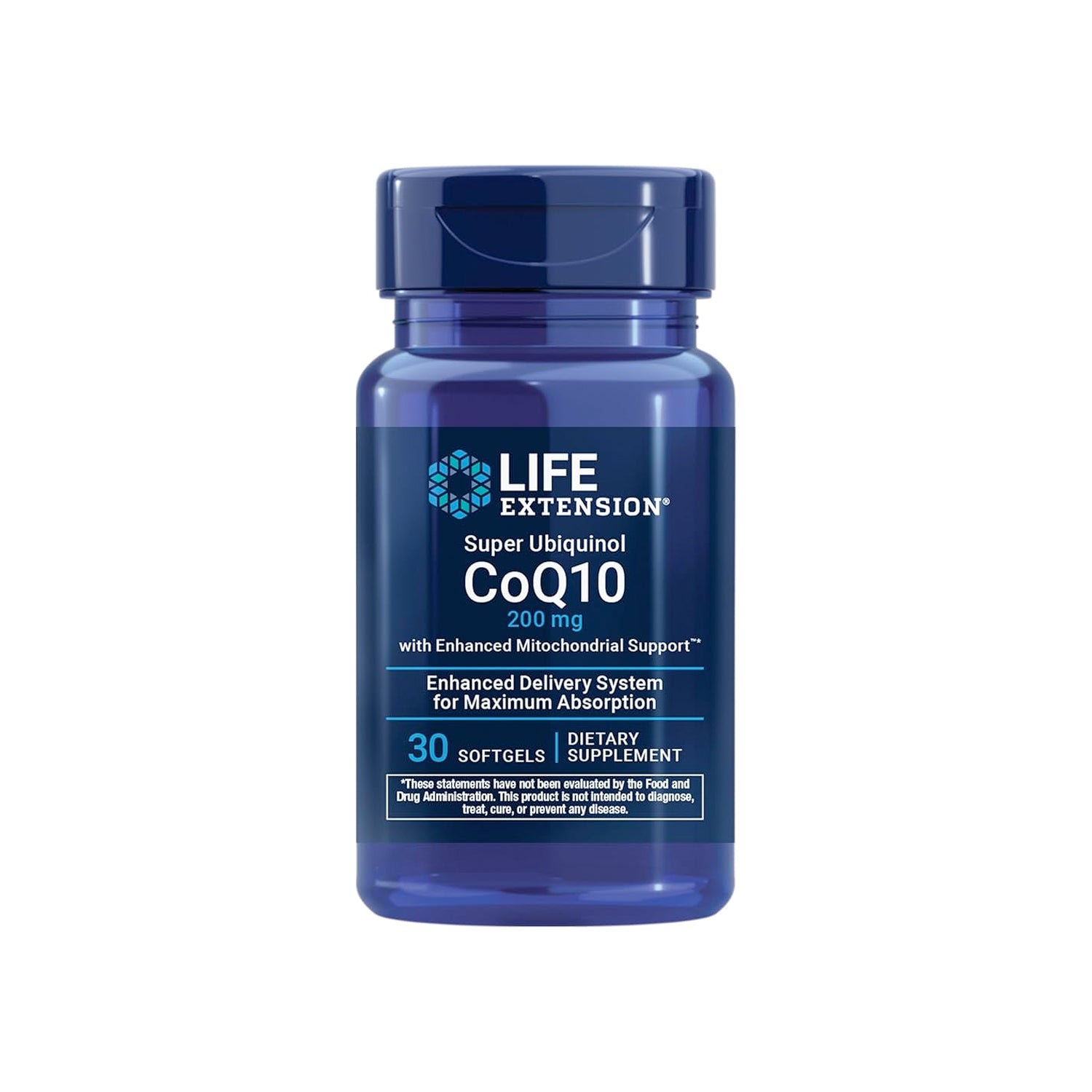 Life Extension CoQ10 kosttillskott i blå flaska, 30 mjukgelkapslar