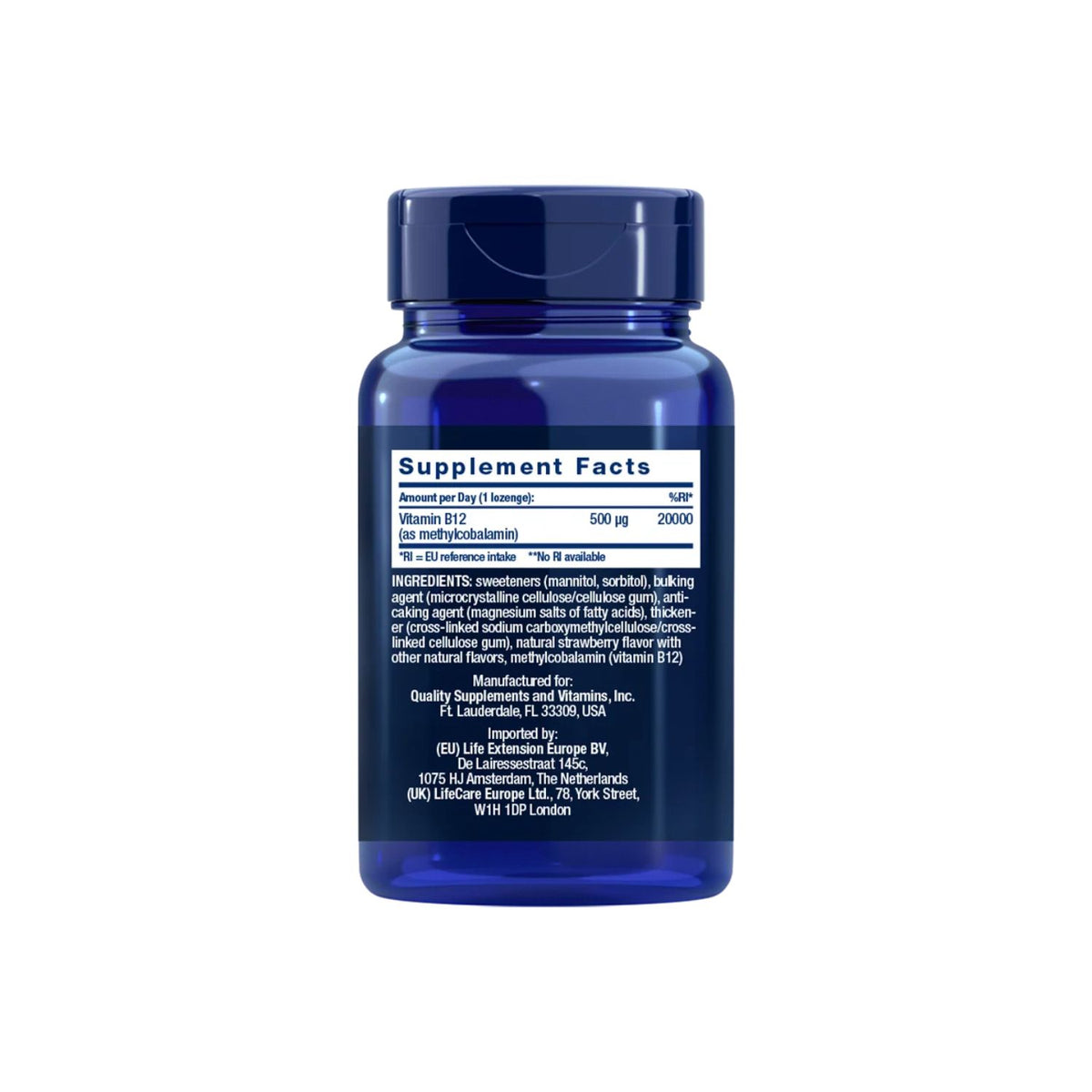 Life Extension Vitamin B12 Methylcobalamin 100 Sugtabletter