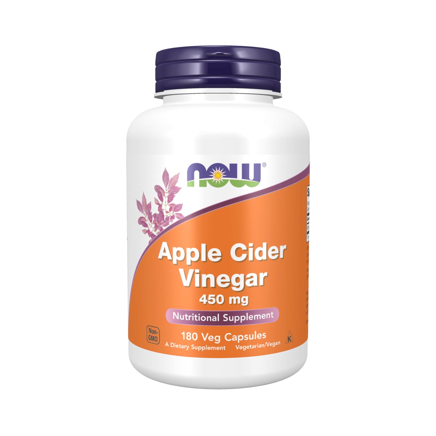 NOW Apple Cider Vinegar kosttillskott, 450 mg, 180 vegetabiliska kapslar