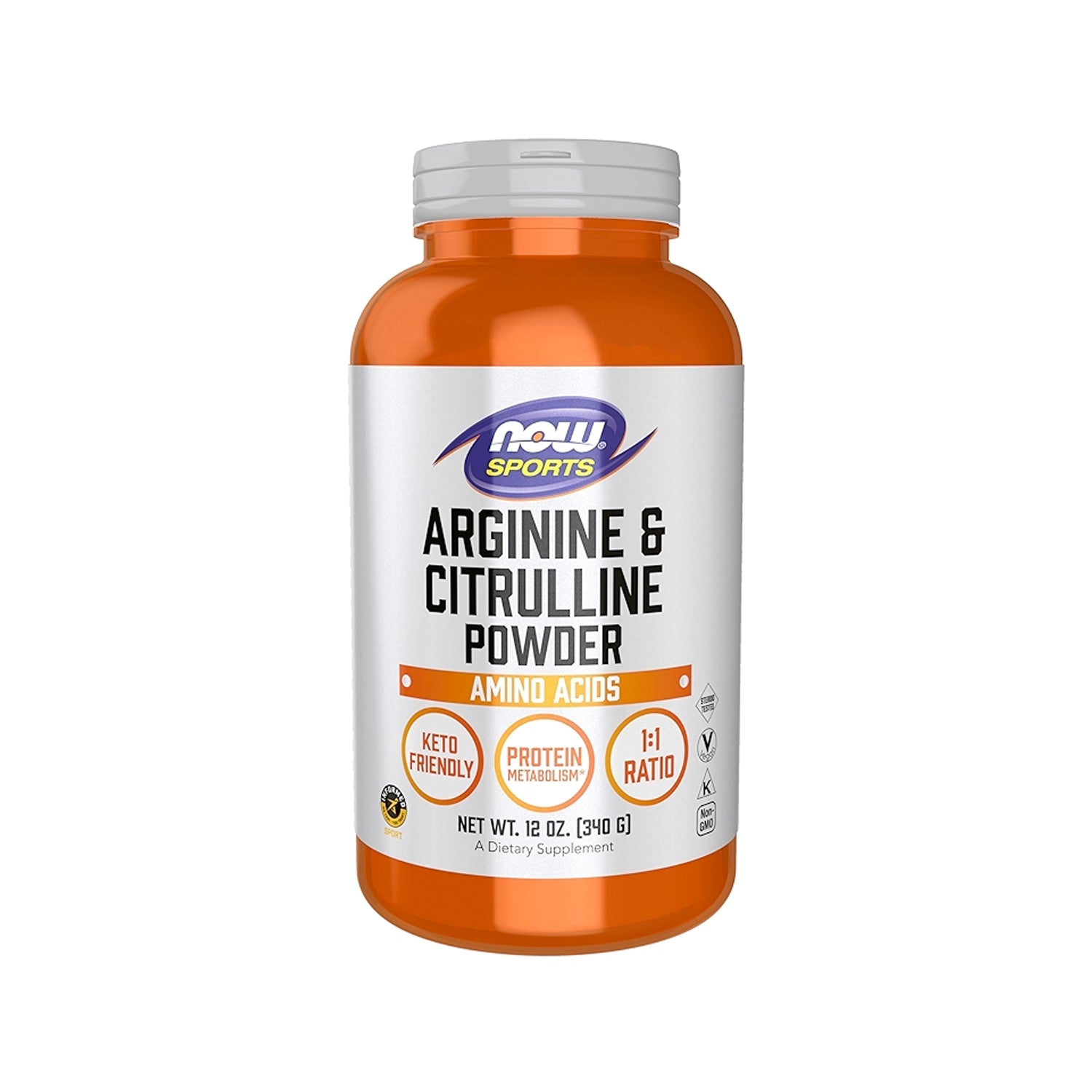 NOW Sports Arginine & Citrulline pulver i orange flaska, 340 g