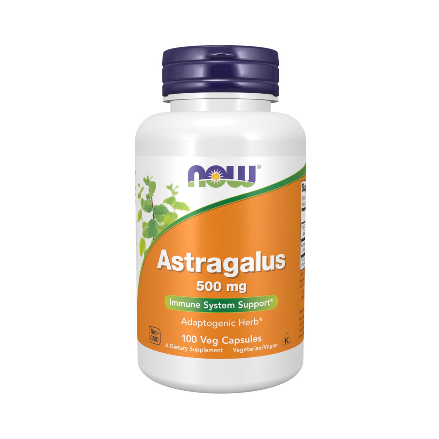 NOW Foods Astragalus 500 mg vegokapslar, flaska med etikett