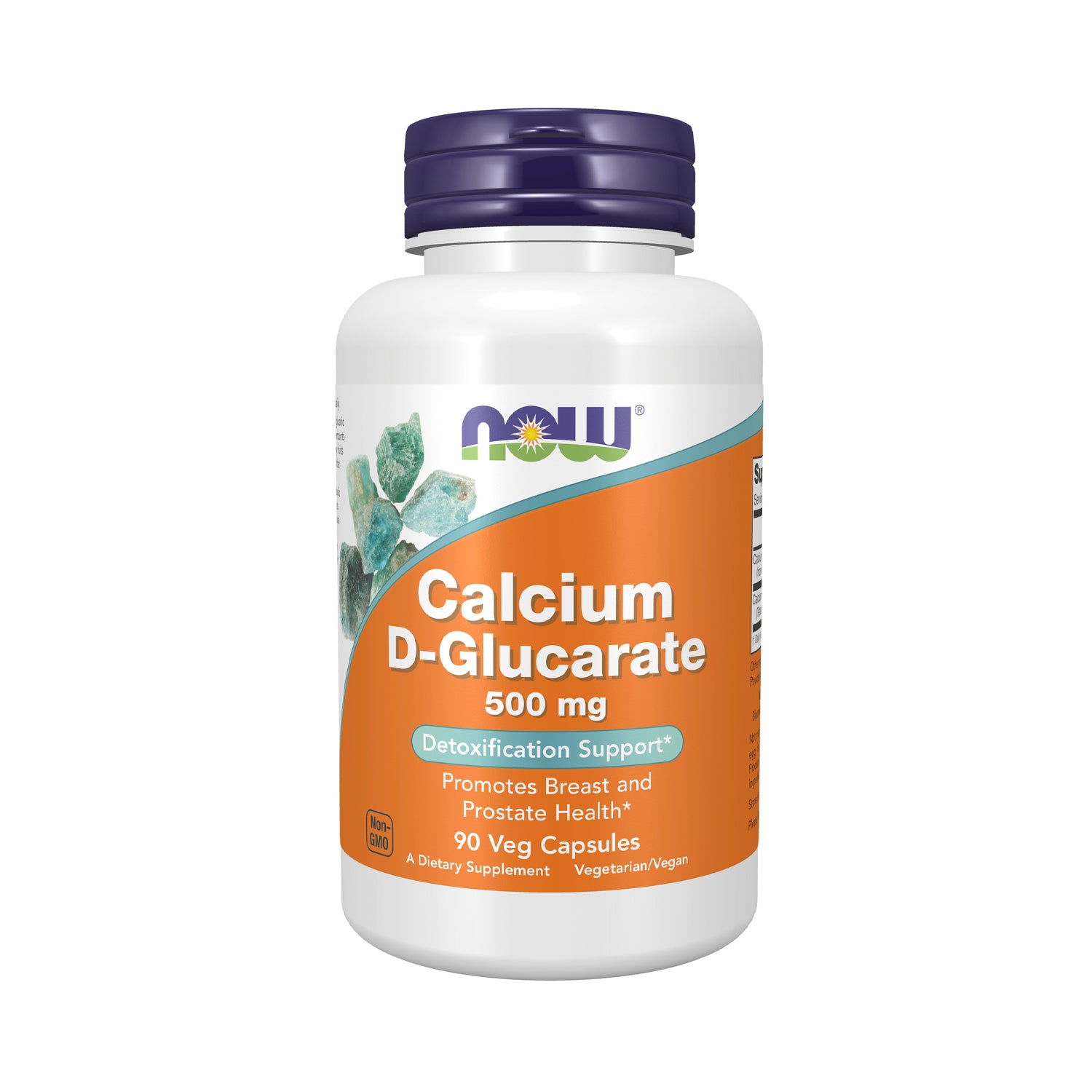 NOW Foods kalcium D-Glucarate 500 mg vegkapslar, burk med etikett