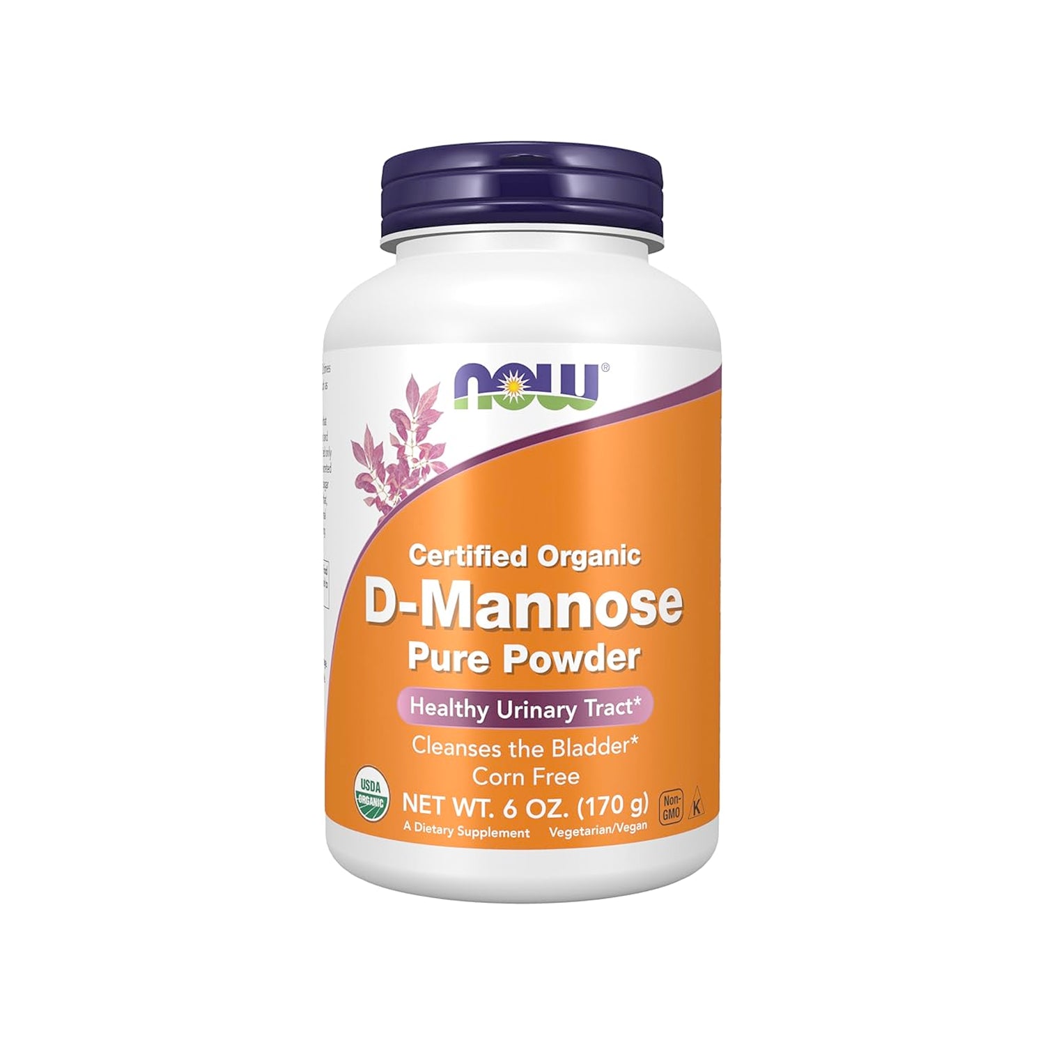 NOW D-mannosepulver i plastburk med etikett, 170 g