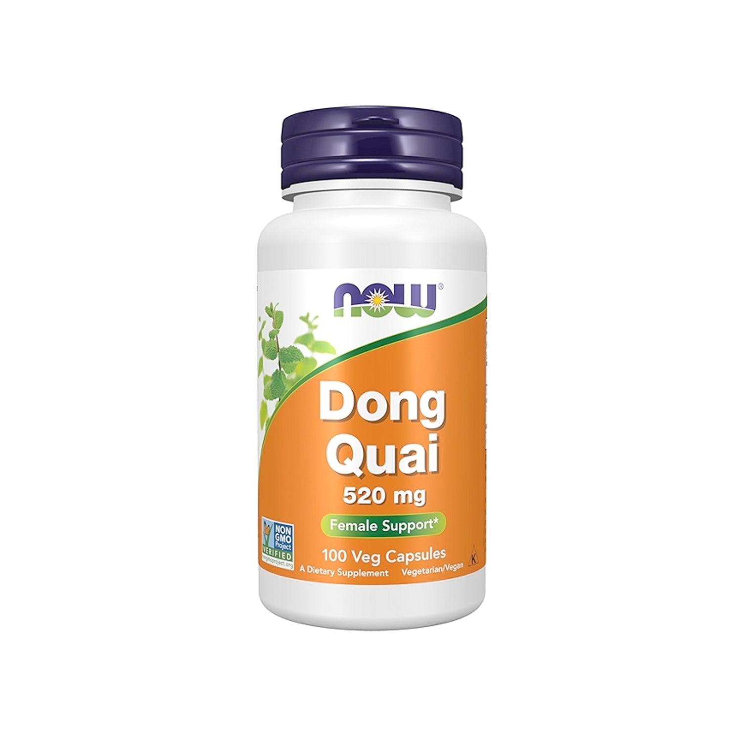 Kapseltillskott Dong Quai 520 mg-flaska från NOW Foods, 100 kapslar