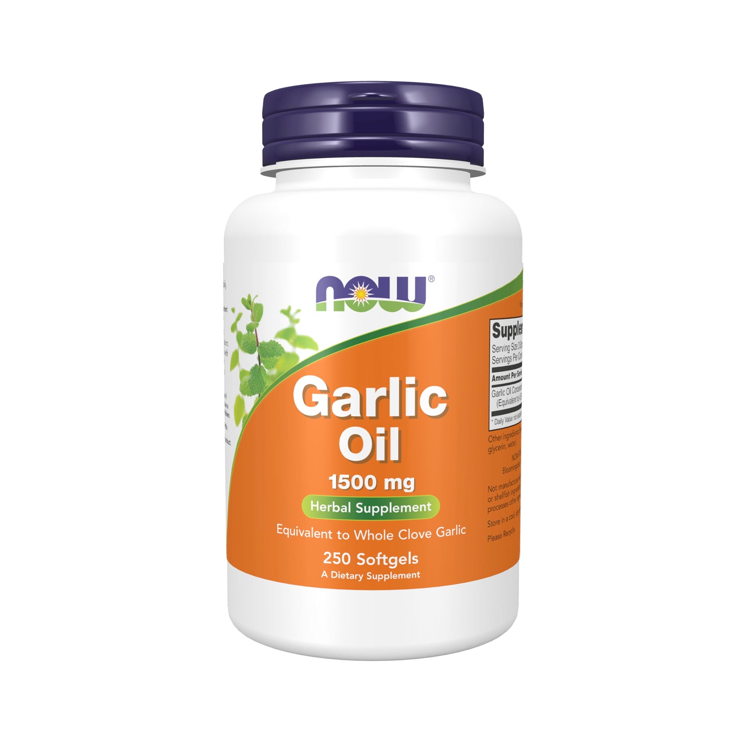 NOW Foods vit flaska med Garlic Oil 1500 mg, 250 softgels kapslar