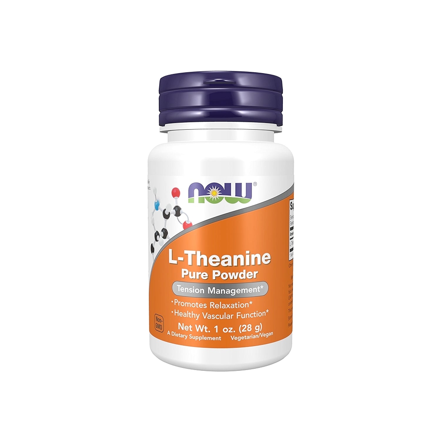 NOW Foods L-teanin pur pulver 28 g, burk med lila lock