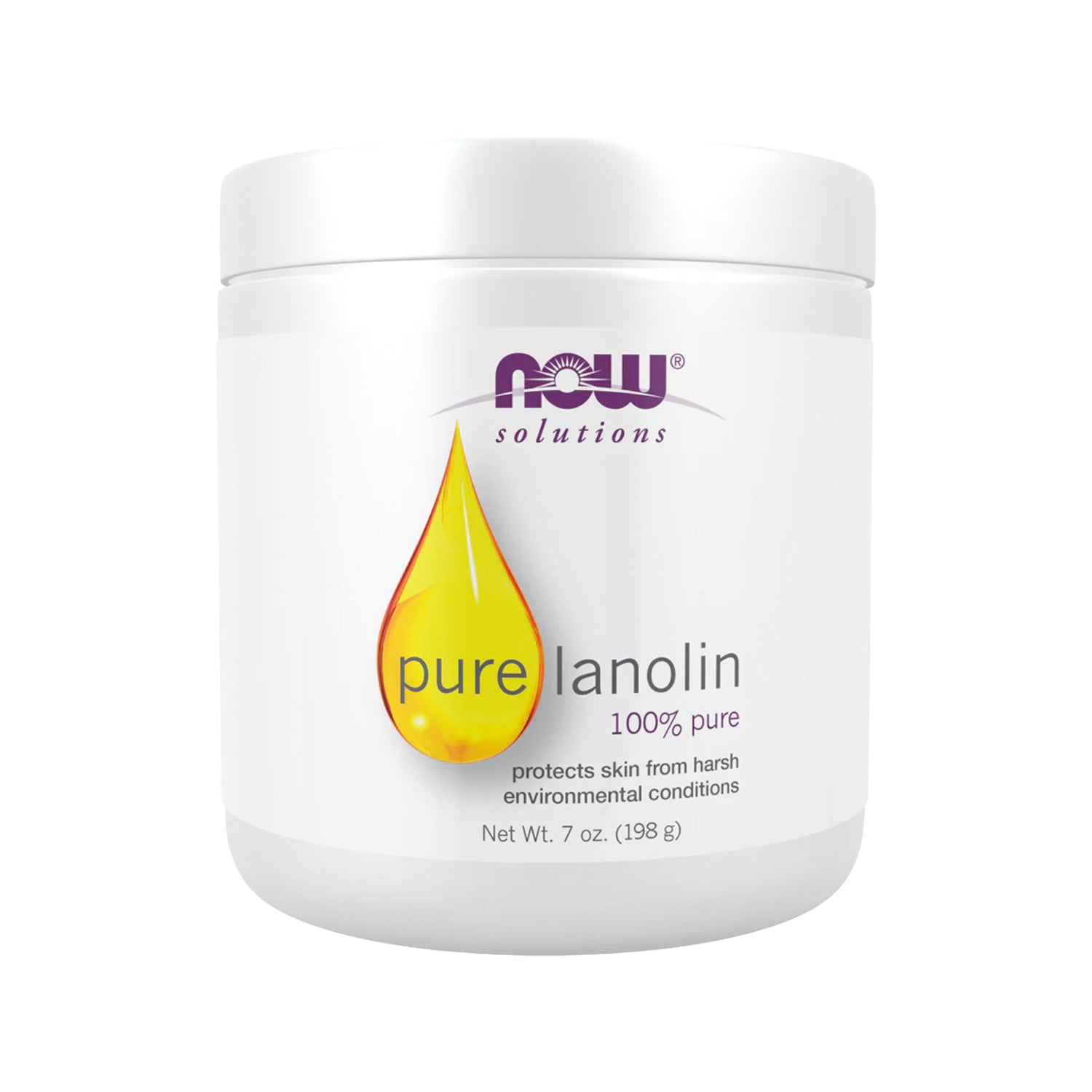 NOW Foods pure lanolin 100% burk, vit förpackning med etikett och lock