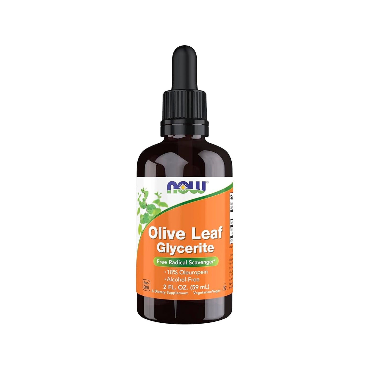 NOW Foods olivbladsglycerit flaska med svart pip, 59 ml