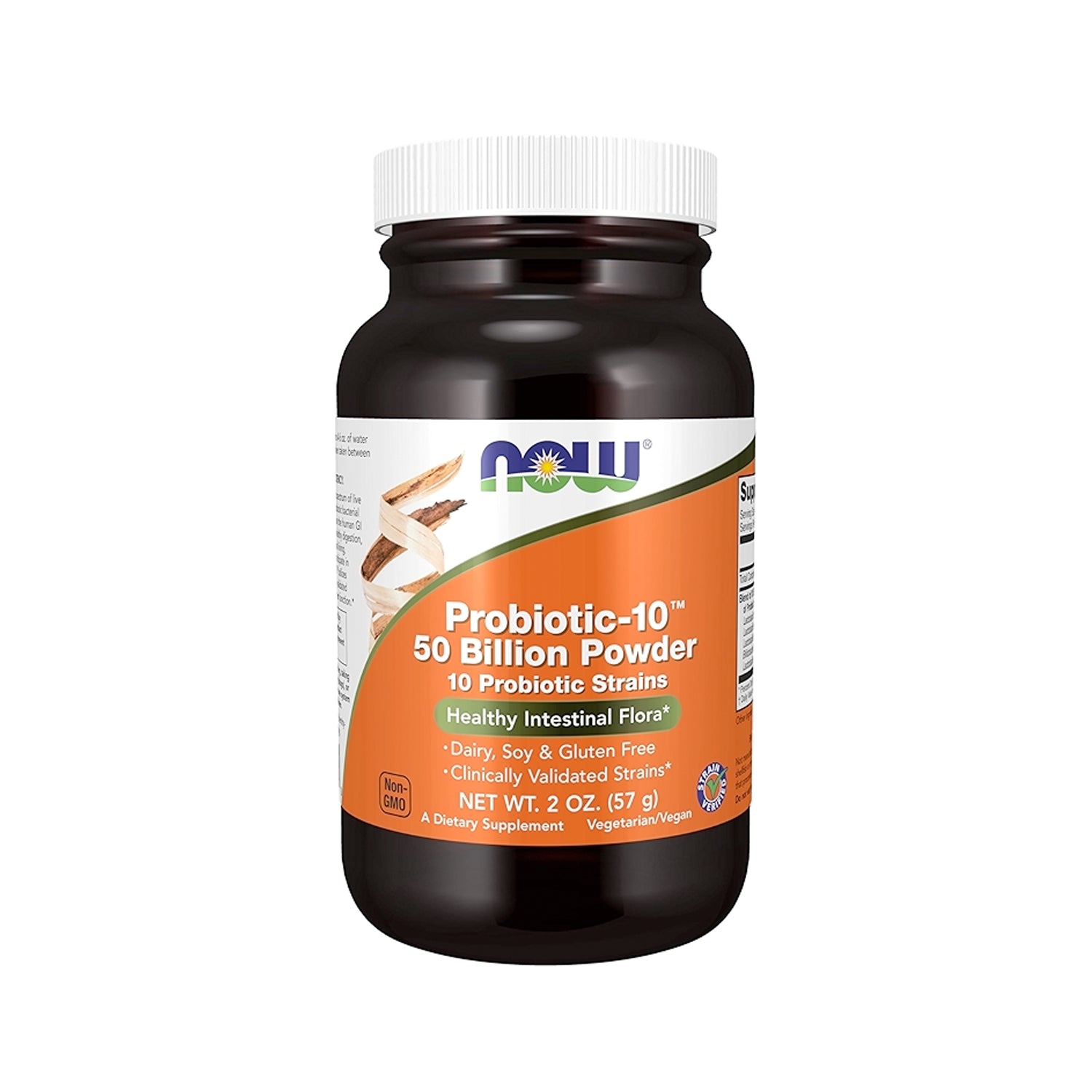 NOW-probiotika i flaska med vit skruvkork, 57 g