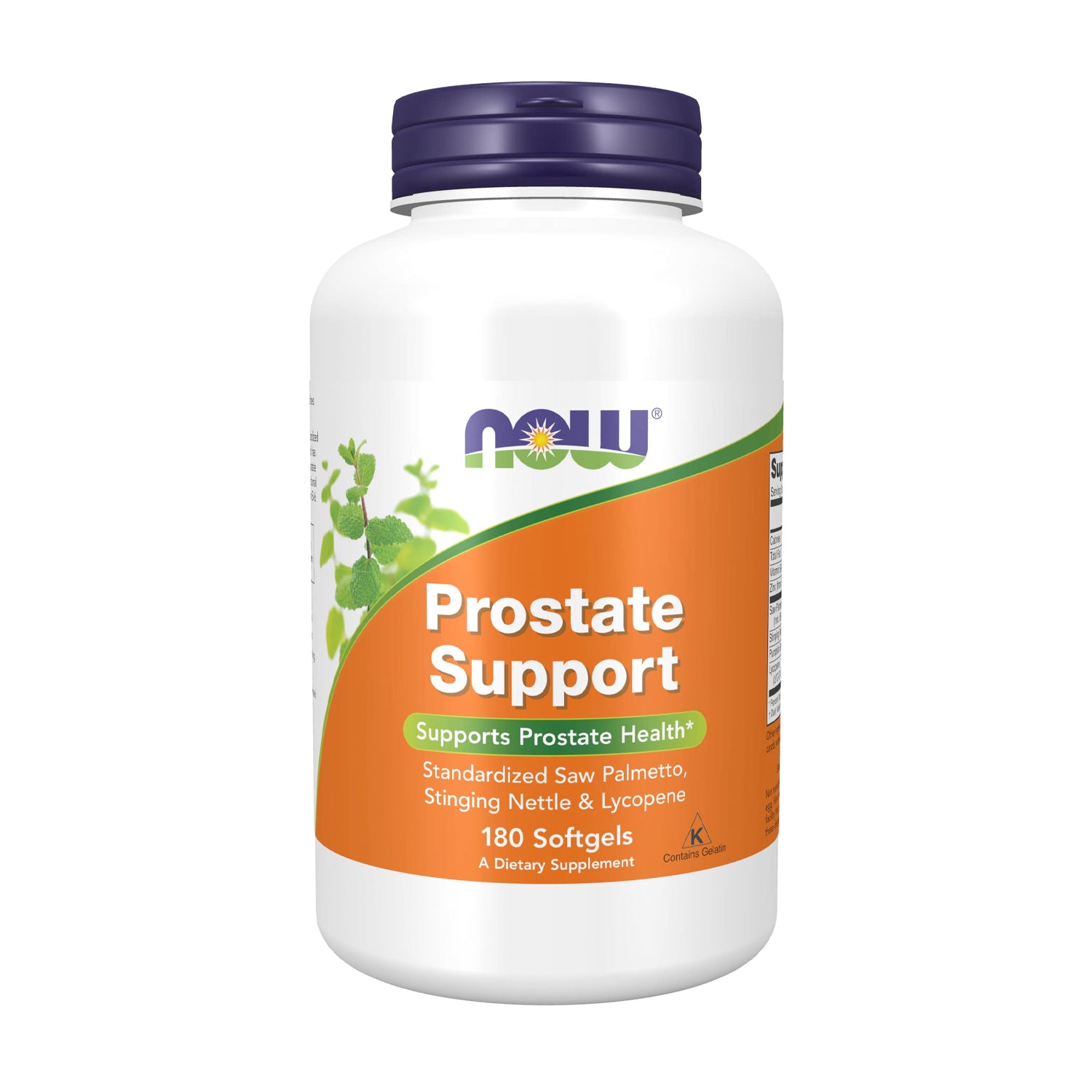 NOW Prostate Support-burk med lila lock och orange etikett