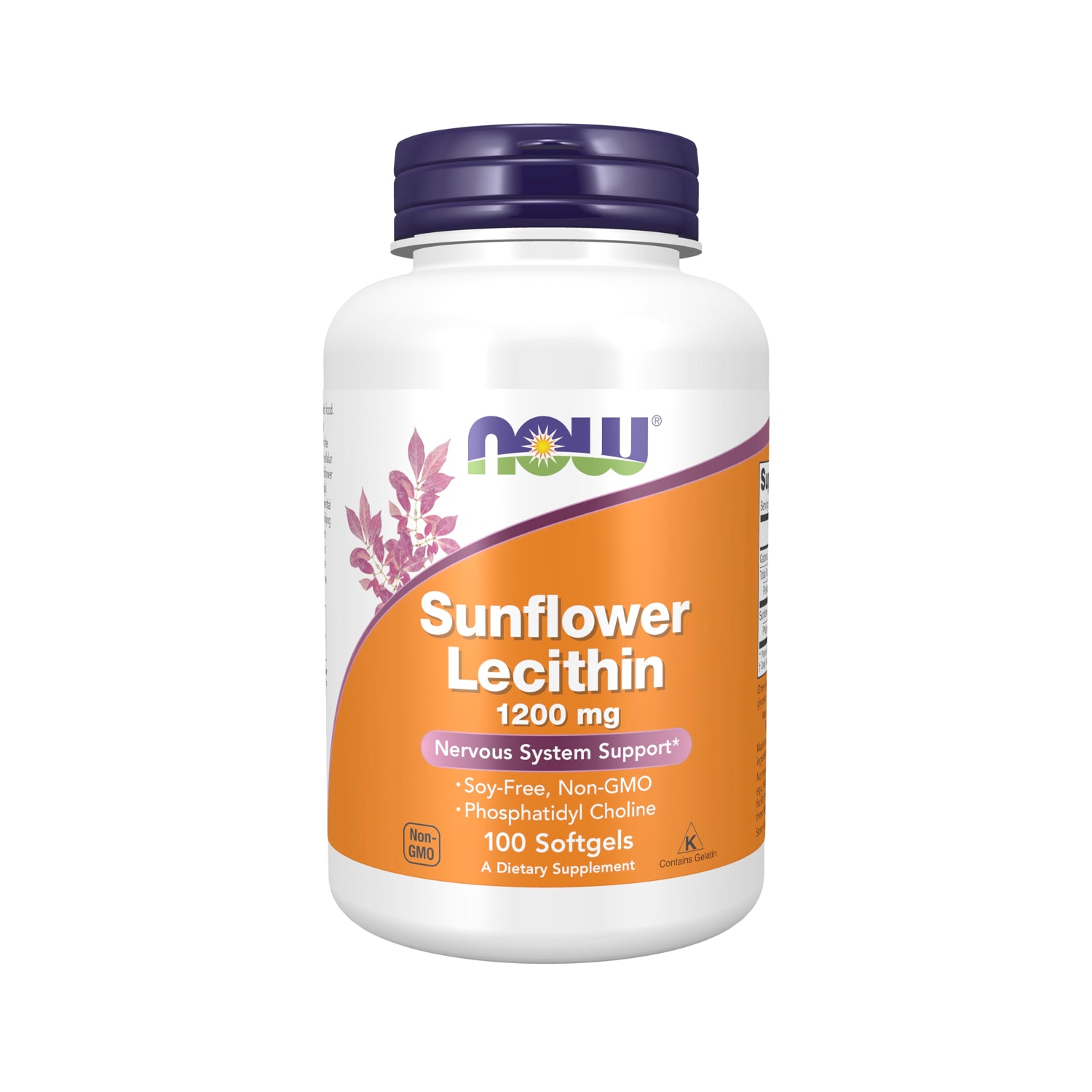NOW Foods solroslecitin 1200 mg kosttillskott i burk med 100 kapslar