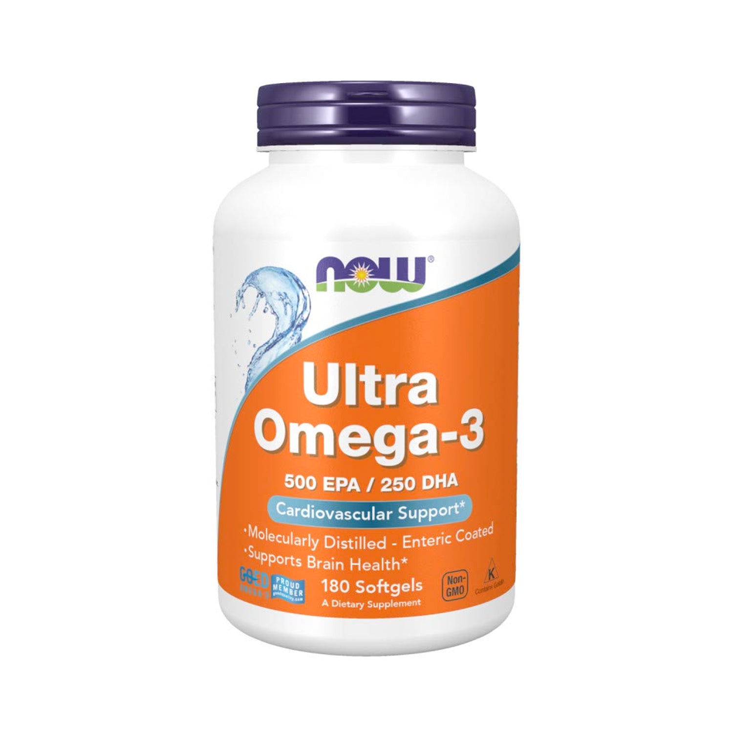 Omega-3 mjukgelkapslar i flaska, NOW med etikett