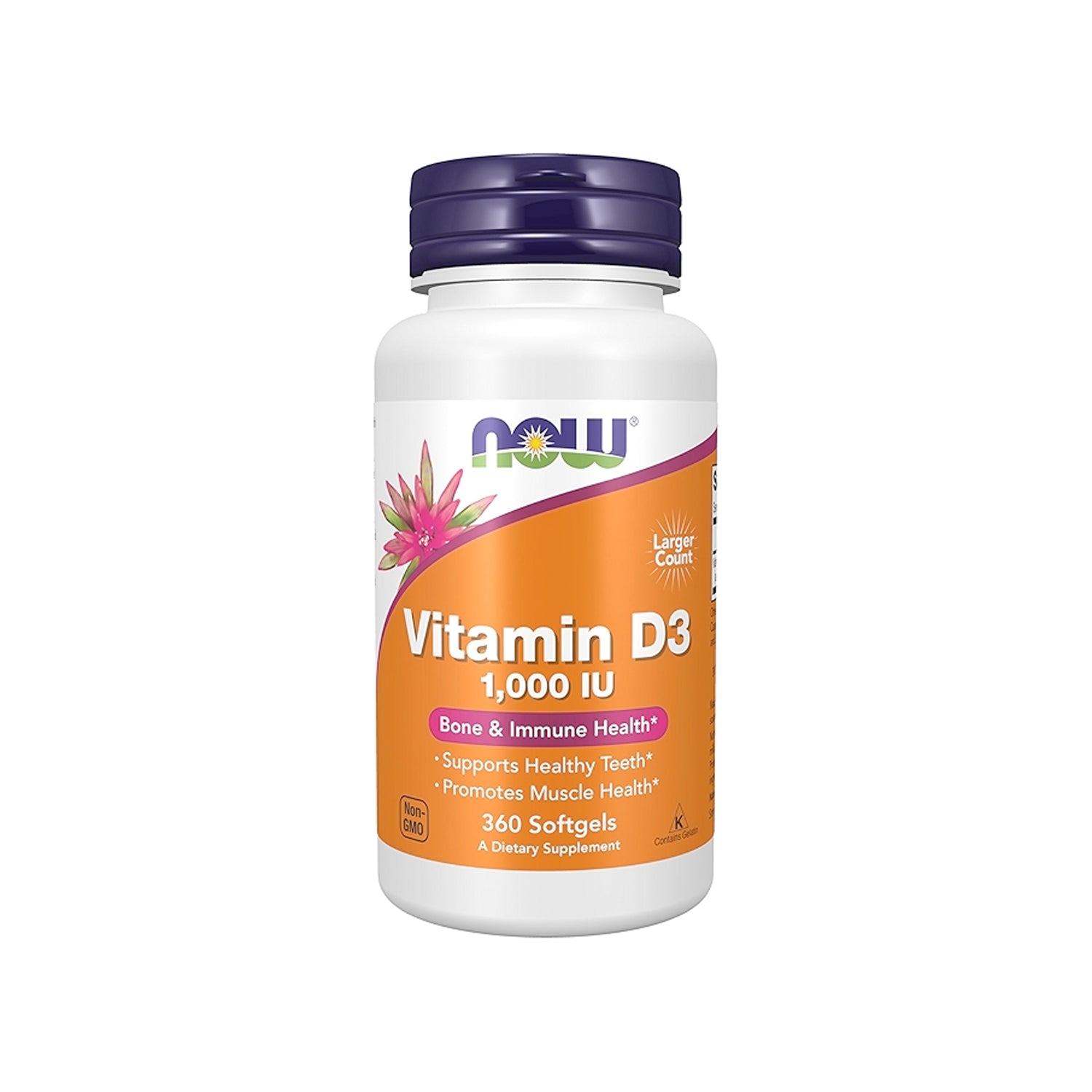 NOW Foods D3-vitamintillskott i plastburk med mörkblå lock