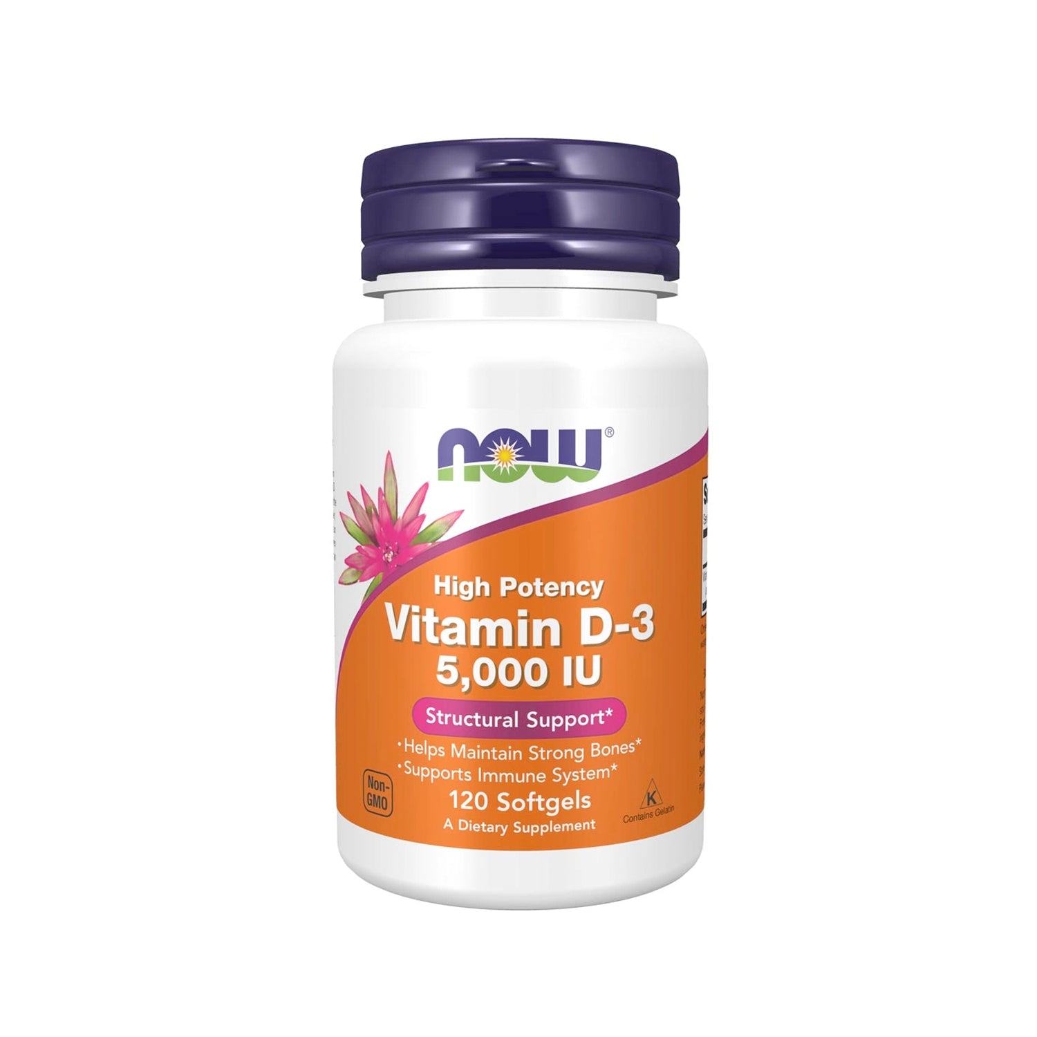 NOW vitamin D-3 kapselburk med 5000 IU, 120 softgels