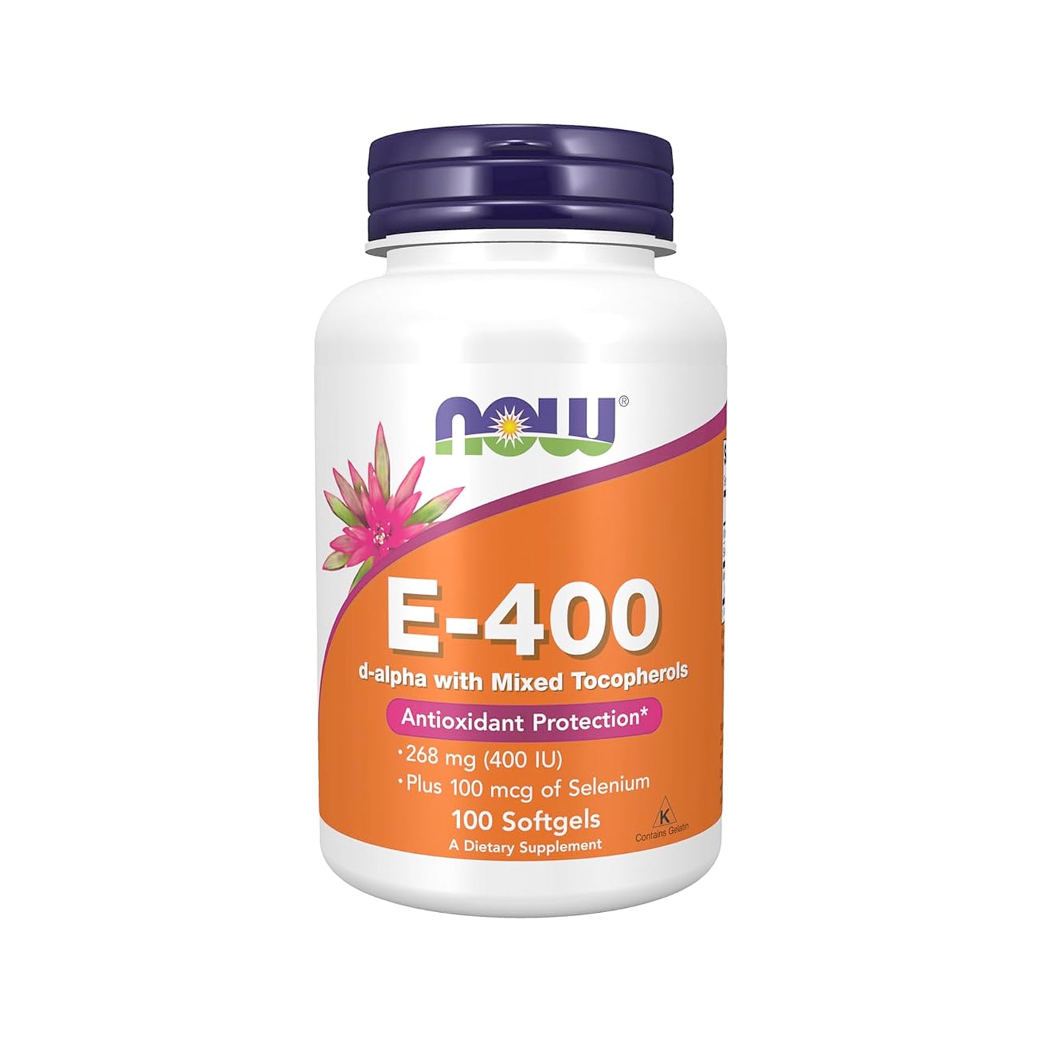 NOW Foods E-400 vitamin E-tillskott i burk med 100 mjuka kapslar