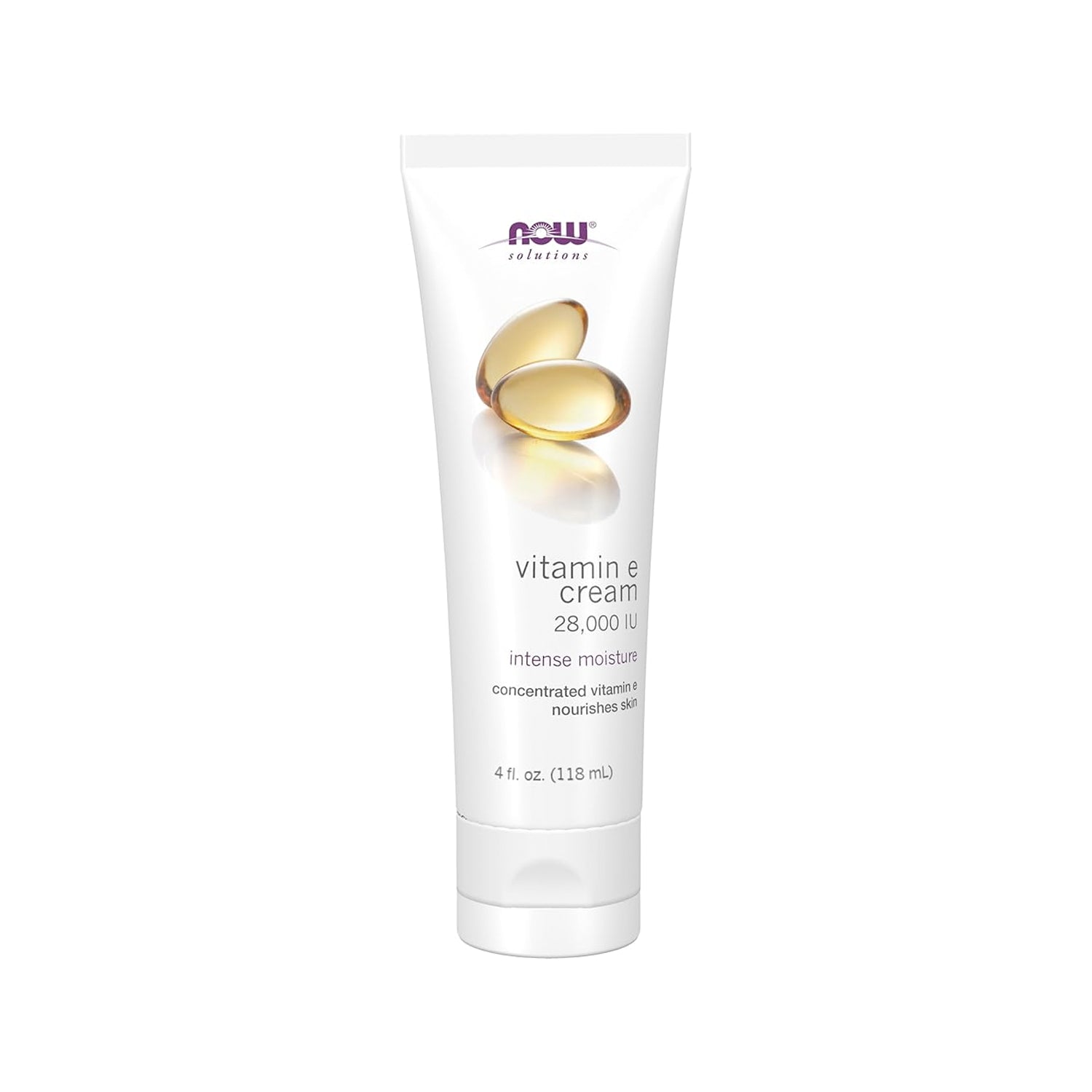 Vitamin E-kräm i vit tub med gul kapselgrafik, 118 ml