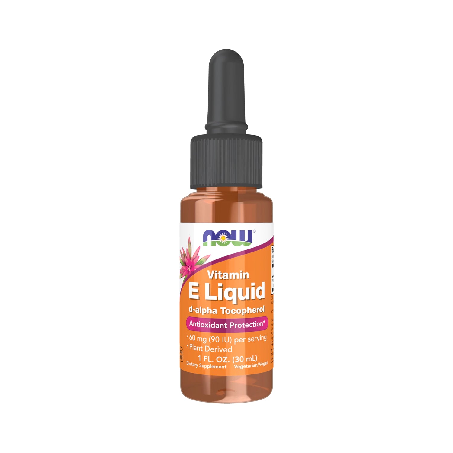 NOW Foods flytande vitamin E 30 ml, brun glasflaska med pipettlock
