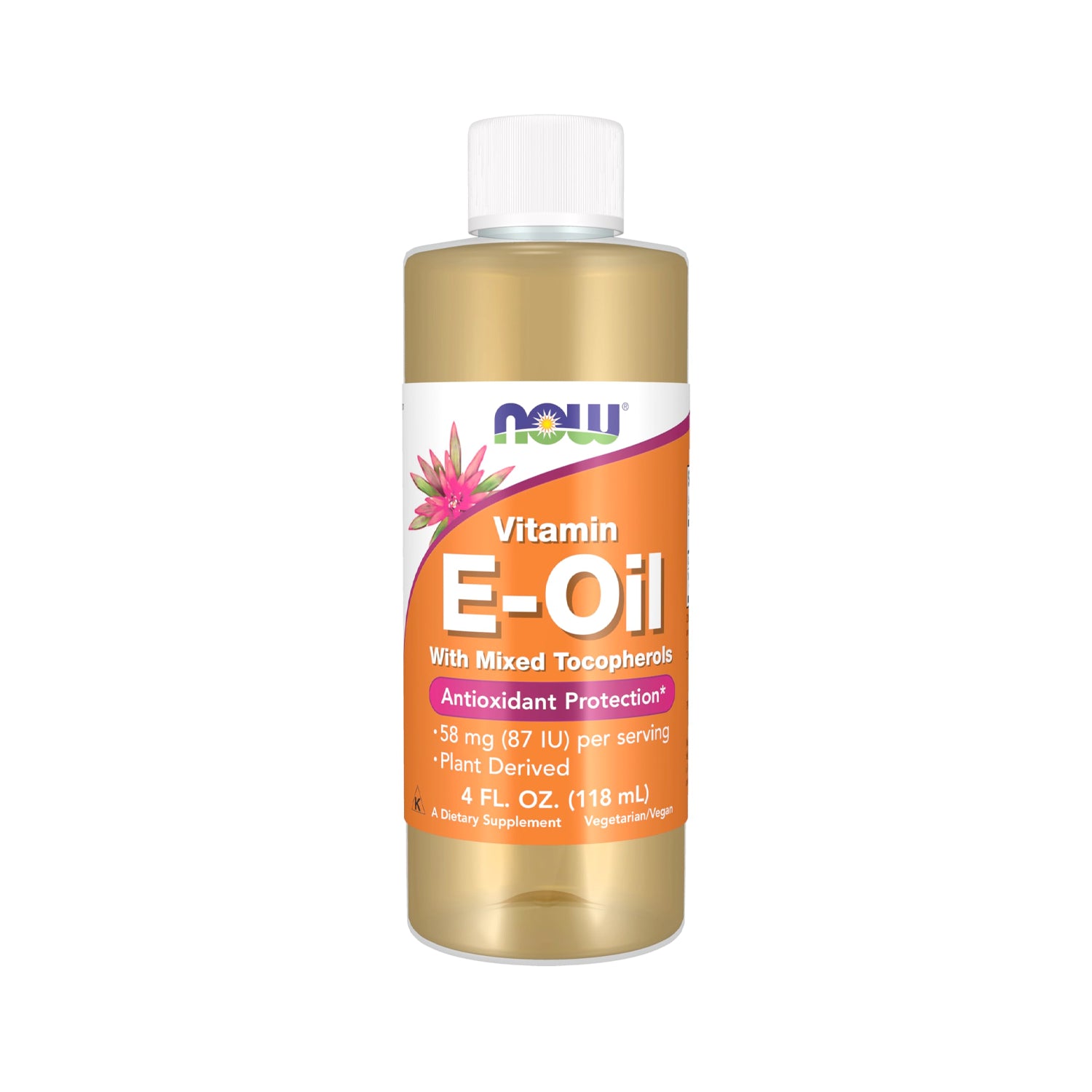 Vitamin E-olja i brun flaska med etikett och skruvkork, 118 ml