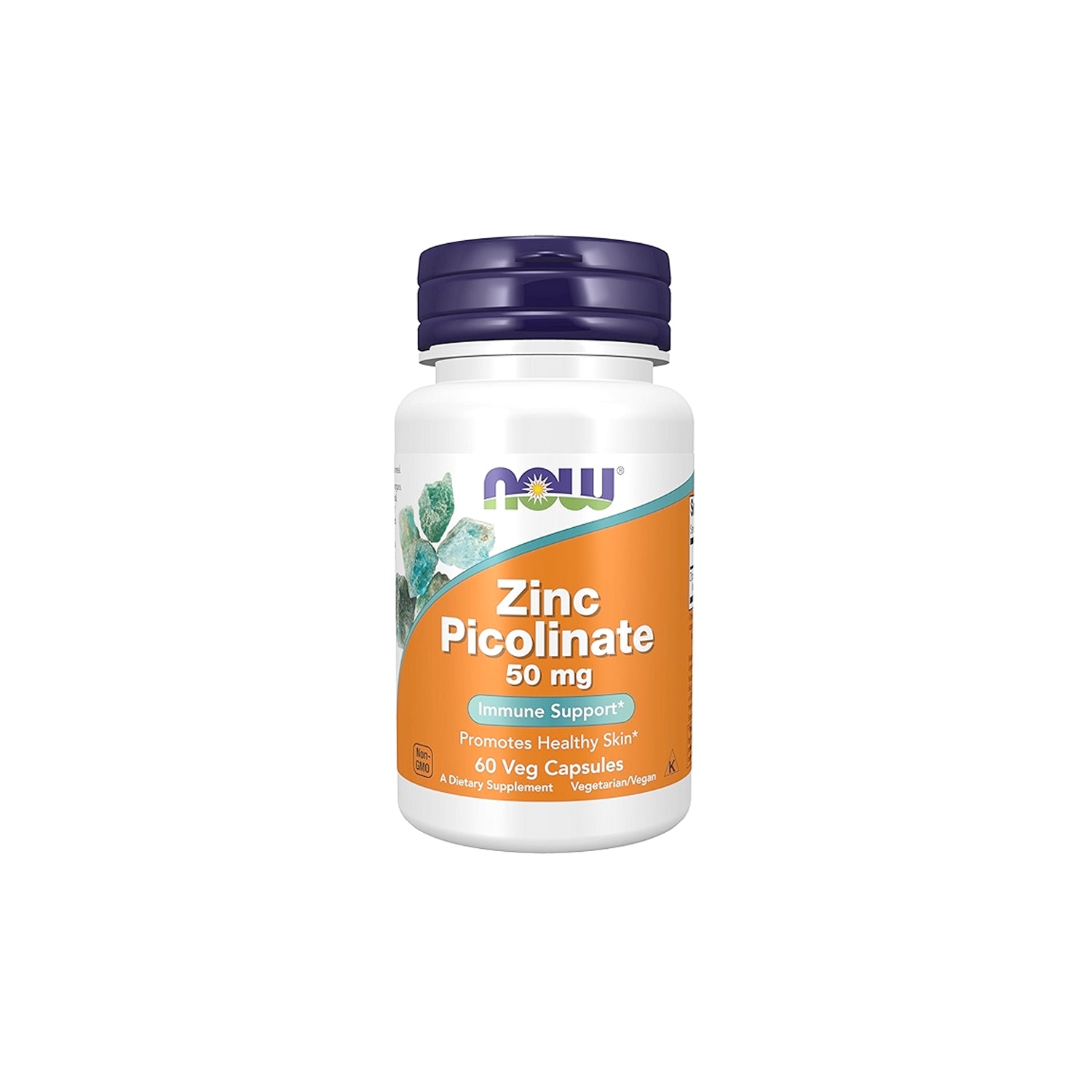 NOW Foods zinkpicolinat kapslar i vit flaska med blå lock