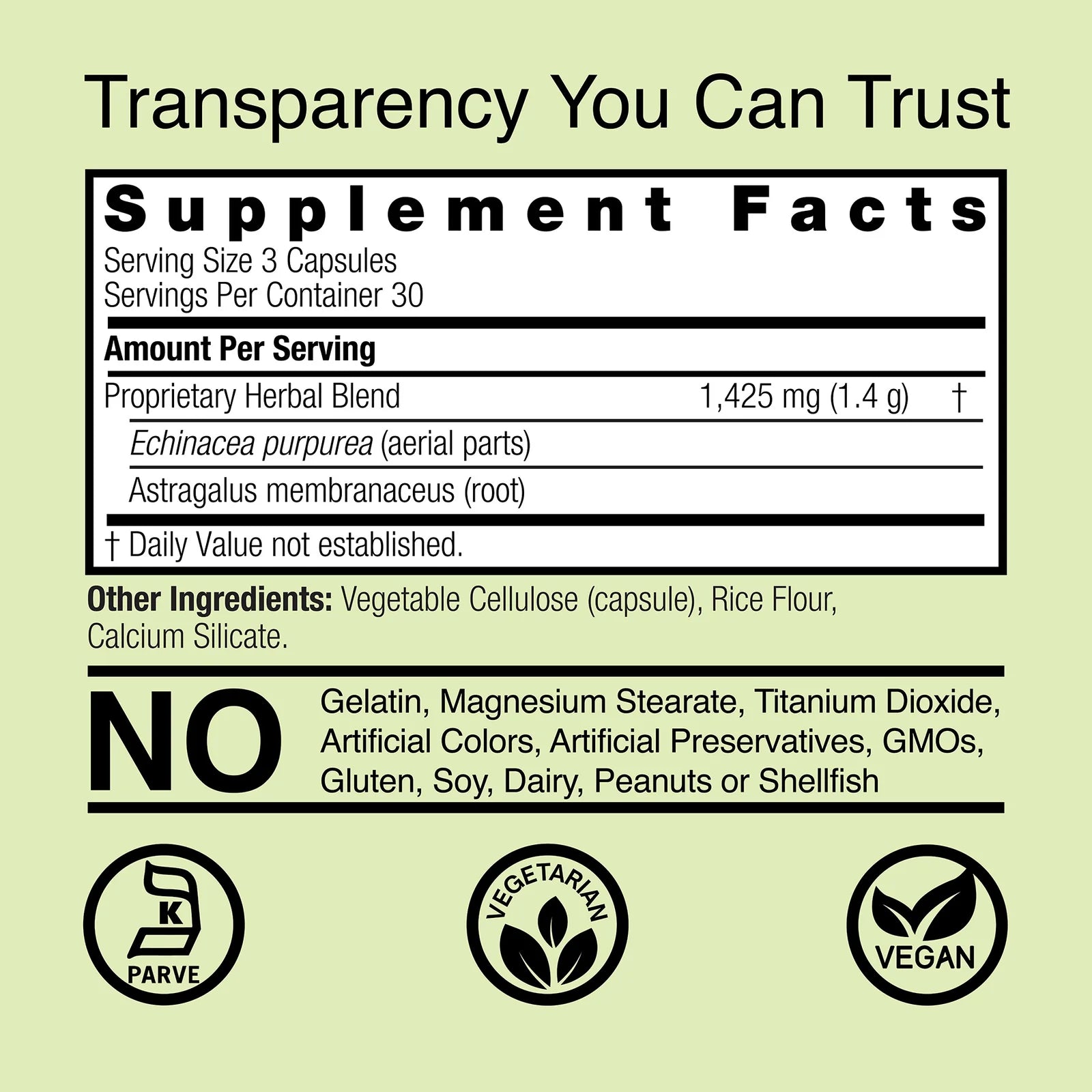 Nature's Answer Echinacea & Astragalus 1425 mg 90 Kapslar