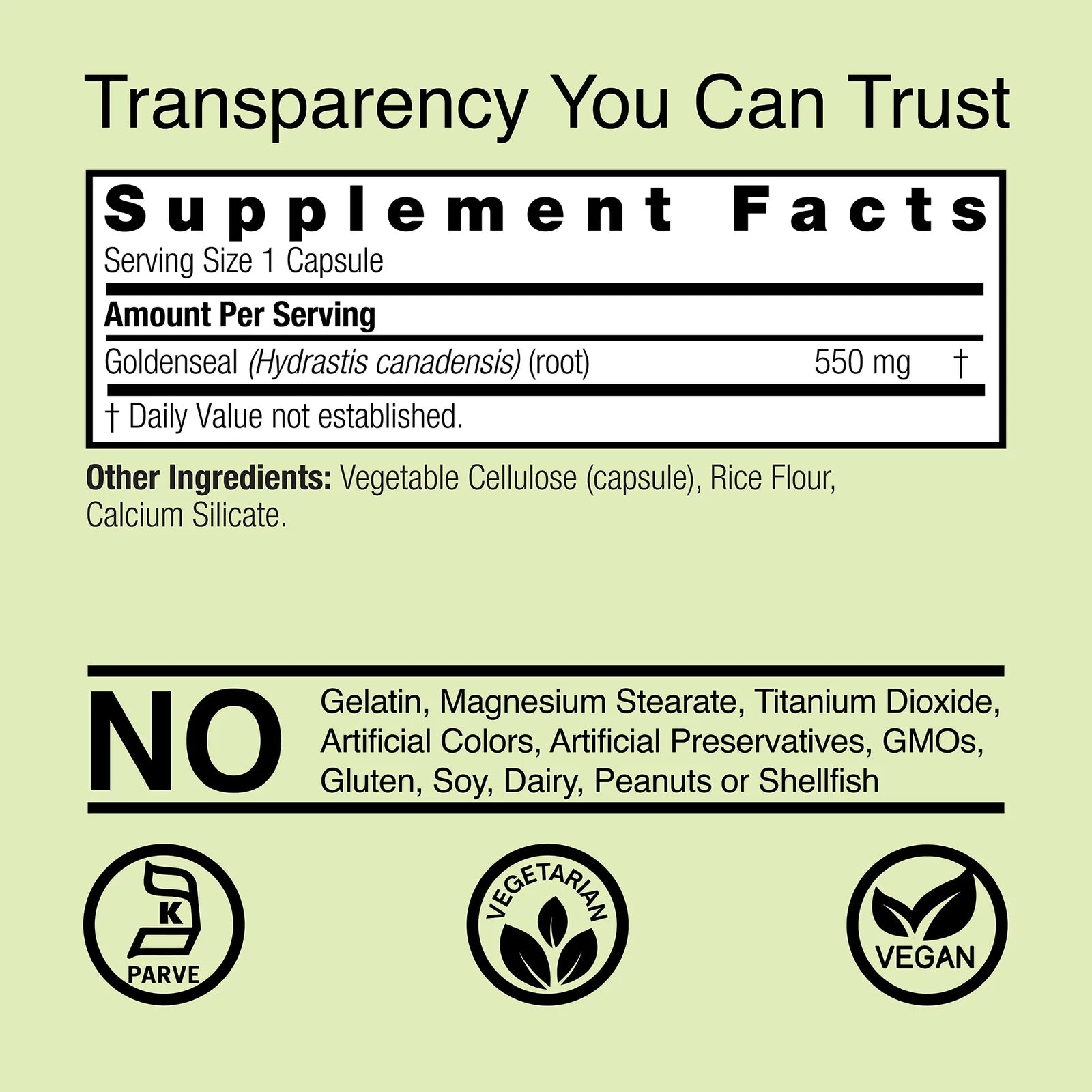 Nature's Answer Goldenseal Root 550 mg 50 Kapslar