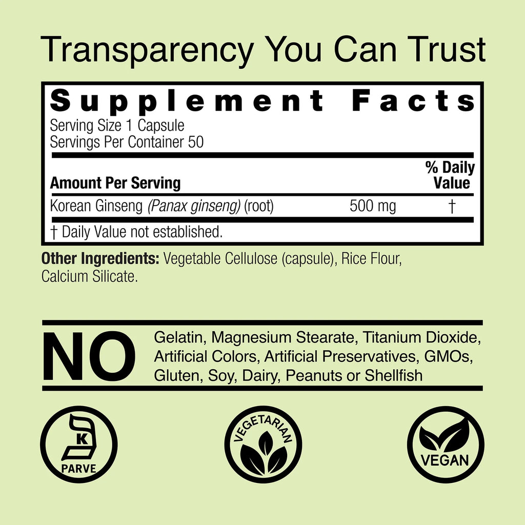 Nature's Answer Korean Ginseng 500 mg 50 Kapslar