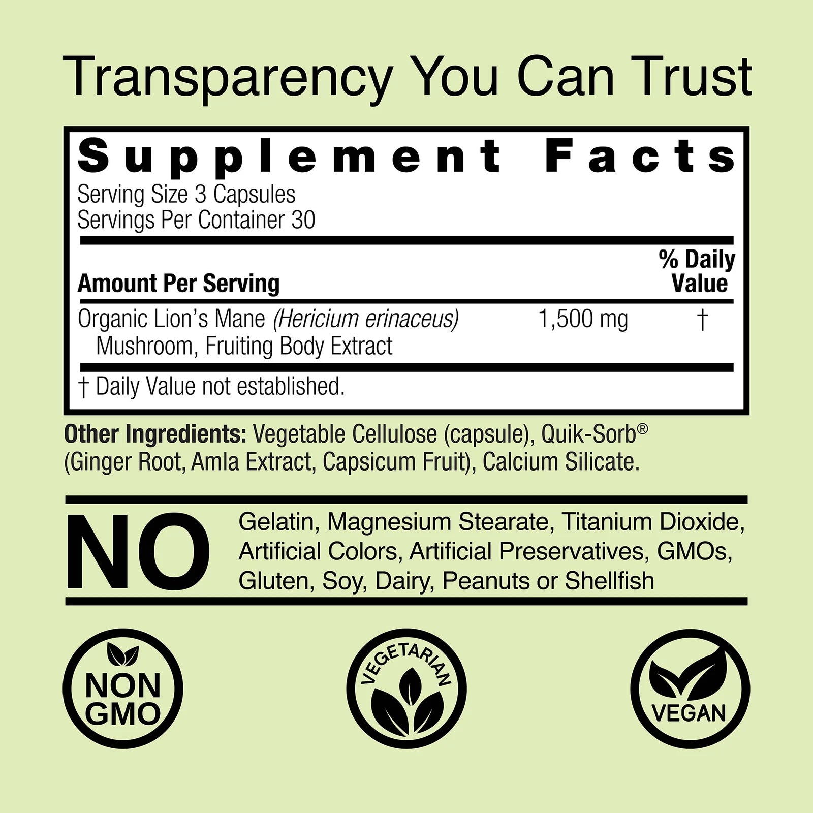 Nature's Answer Lion's Mane 1500 mg 90 Kaplsar