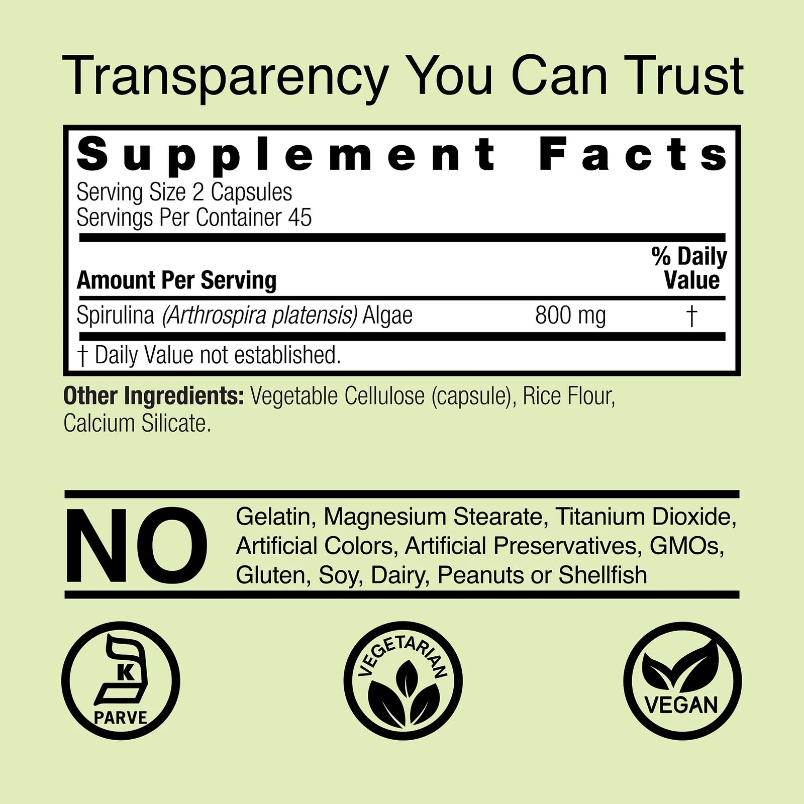 Nature's Answer Spirulina 800 mg 90 Kapslar
