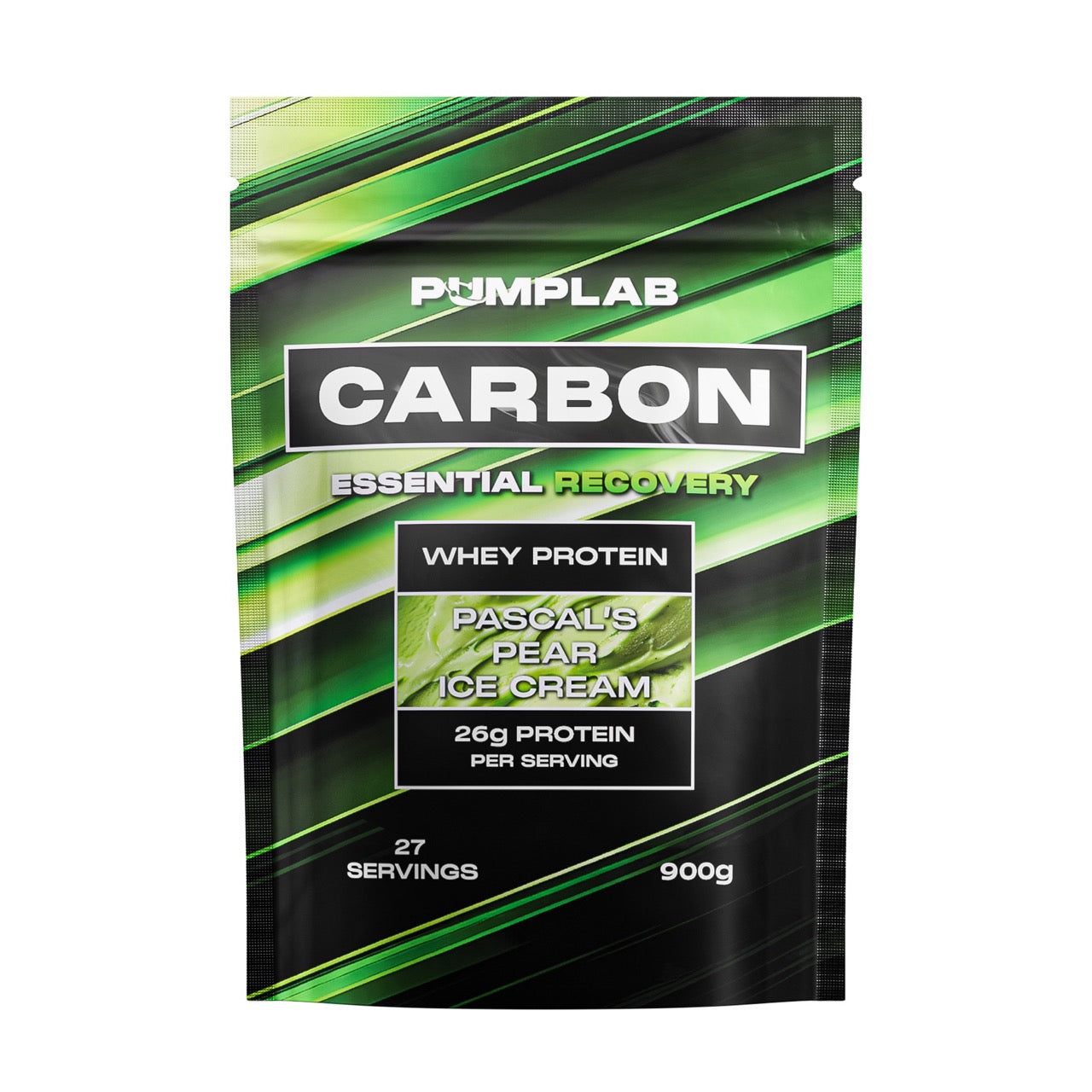 PumpLab CARBON vassleprotein 900 g, päronglass med 27 portioner.