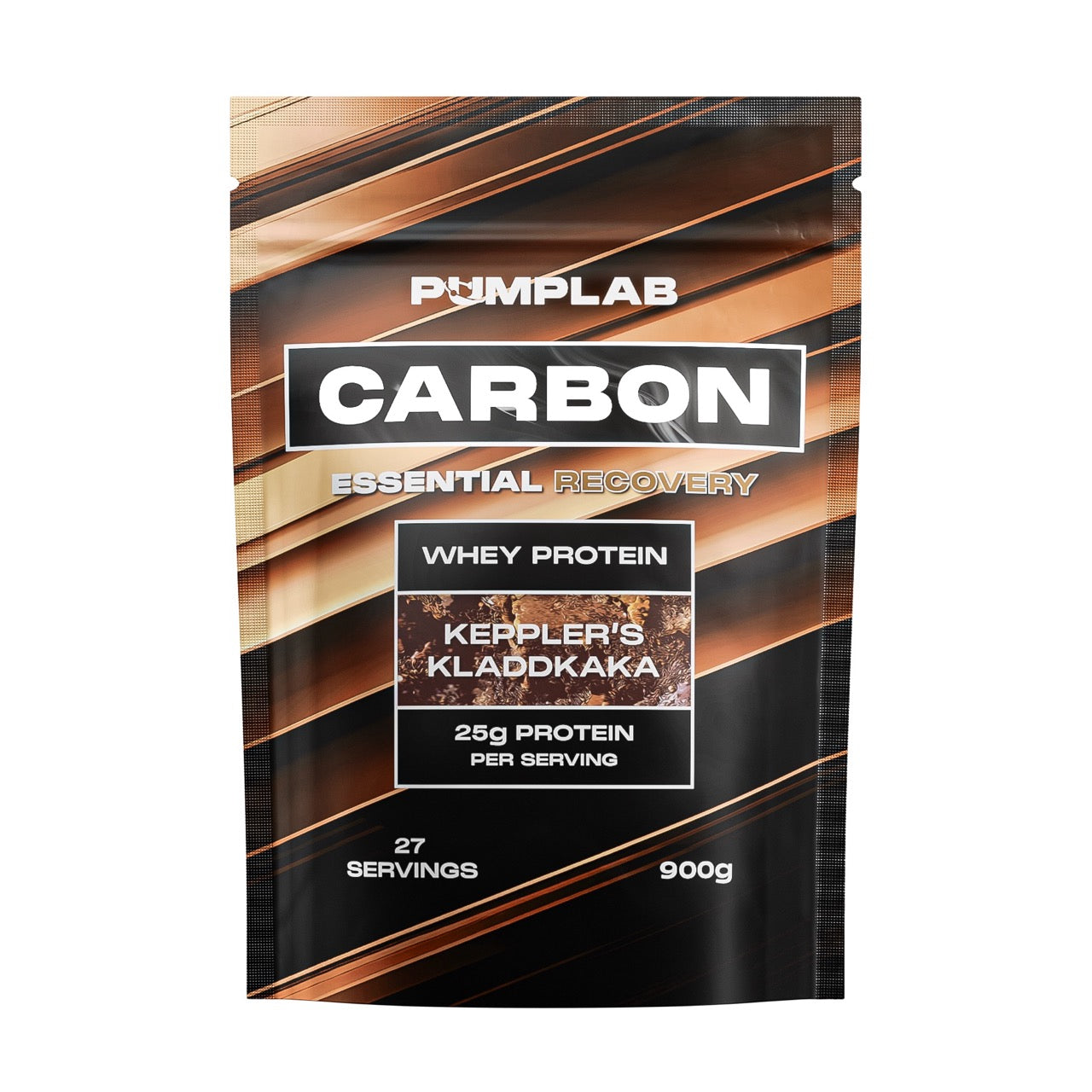 PumpLab CARBON vassleprotein 900 g, kladdkaka med 27 portioner.