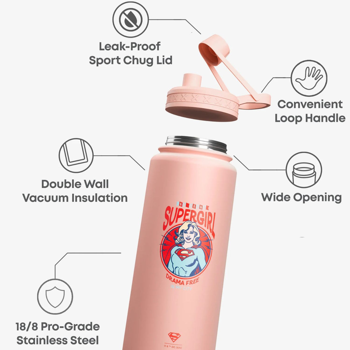 SmartShake Bohtal Insulated Sports Bottle DC Comics Supergirl Drama free