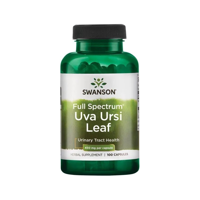 Swanson Uva Ursi Leaf kosttillskott i grön flaska med lock, 100 kapslar