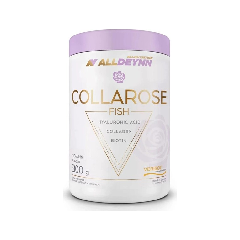 Allnutrition AllDeynn Collarose fish-burk med lila lock och persikotext, 300 g