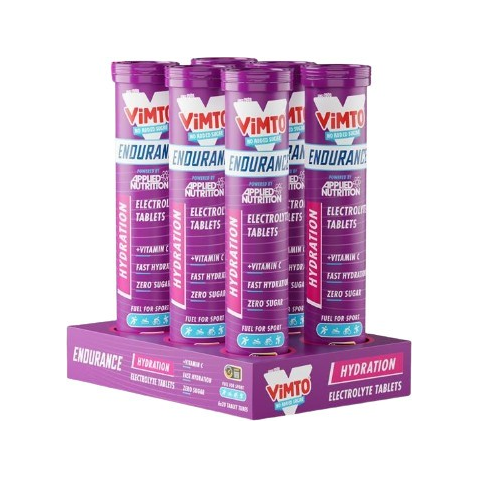 Elektrolytbrustabletter, Vimto-smak, 6x20 i burkar på visningsställ