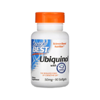 Kapseltillskottflaska Doctor's Best Ubiquinol, vit flaska med orange lock, 50 mg