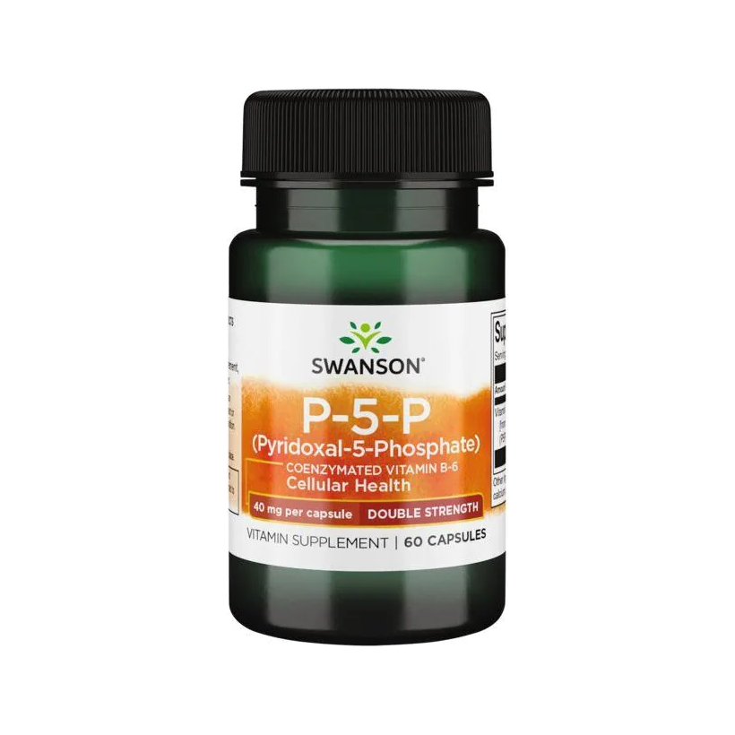Swanson P-5-P vitamin B6 40 mg kapselbeholder med svart lock