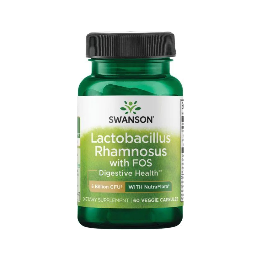 Swanson Lactobacillus Rhamnosus med FOS, grön kapselflaska, 60 vegcaps
