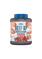 Beef-XP proteinpulverburk med blå lock, körsbär & äpple-smak